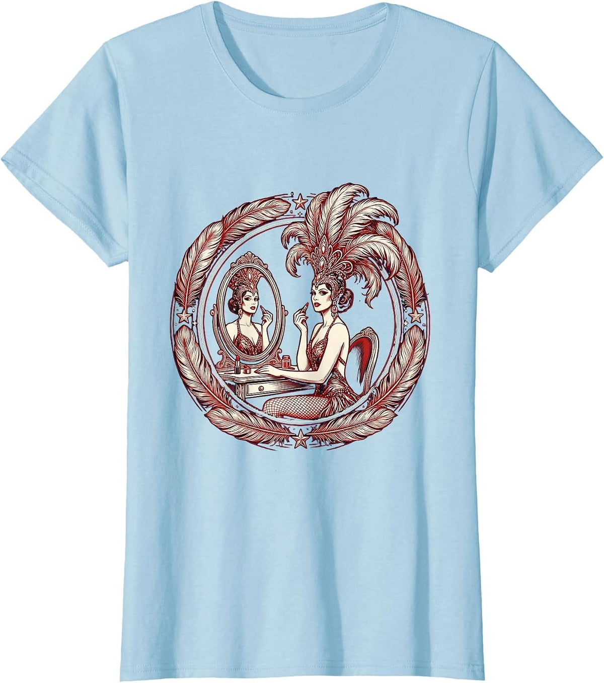 Showgirl Lipstick Vanity Mirror Glam Illustration T-Shirt - Baby Blue