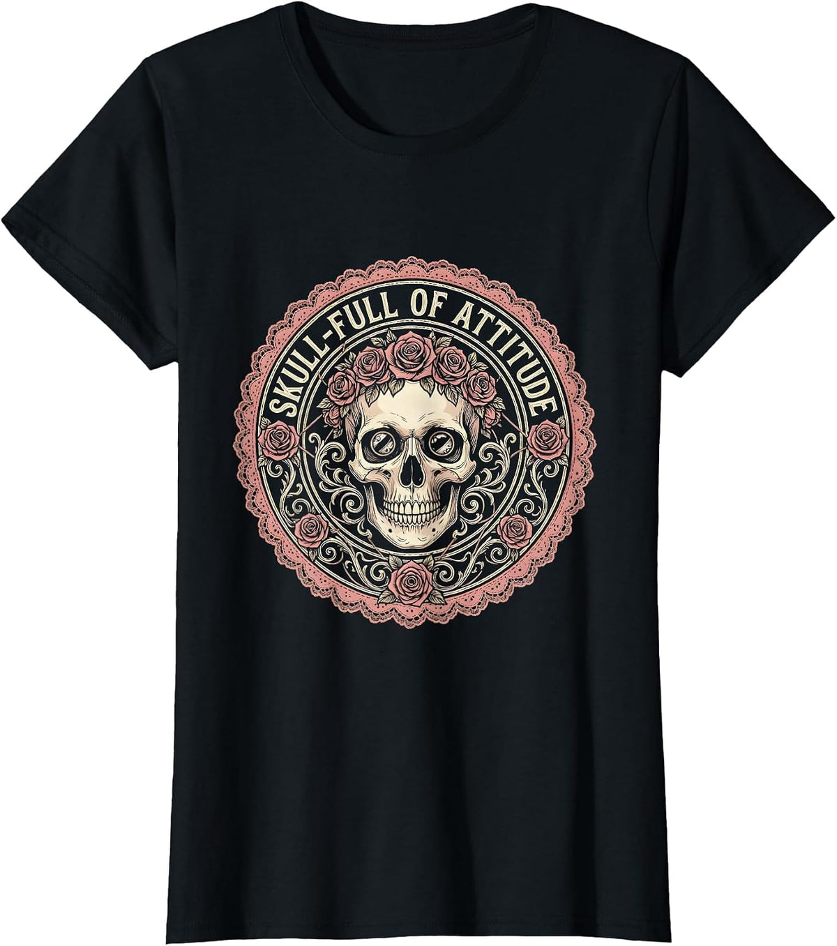 Women's Skull-full of Attitude Skeleton Women Graphic Design T-Shirt - Black