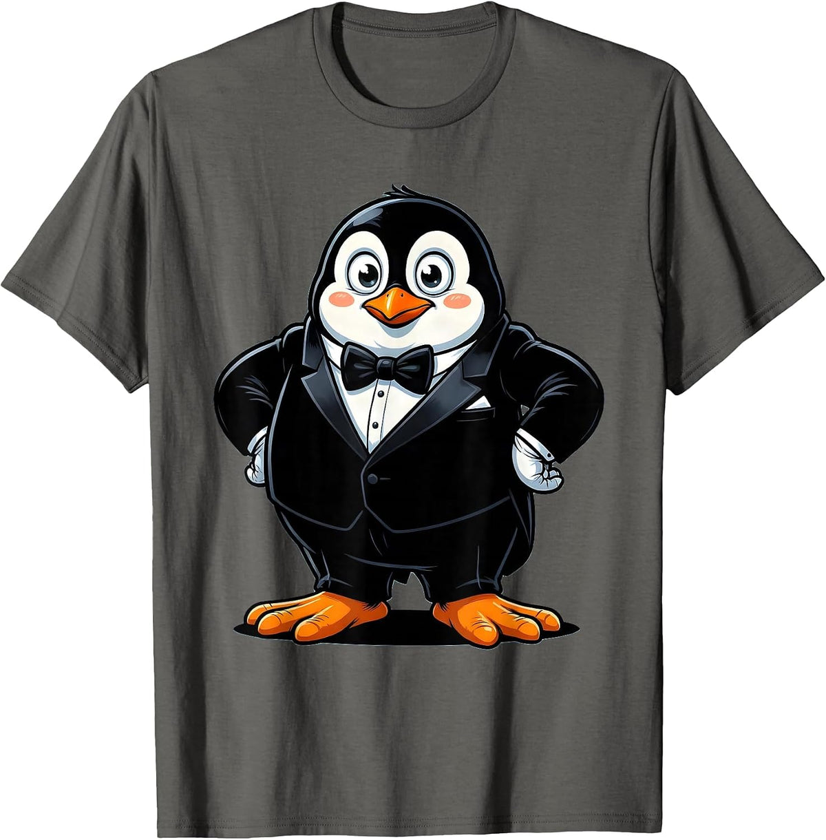 Men's Dapper Penguin Tuxedo Graphic Tee T-Shirt - Asphalt Grey