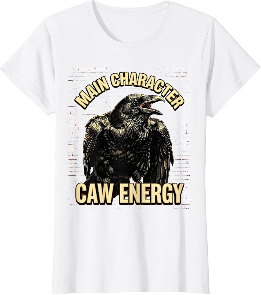 Women's Main Character CAW Energy Crow Design T-Shirt - White