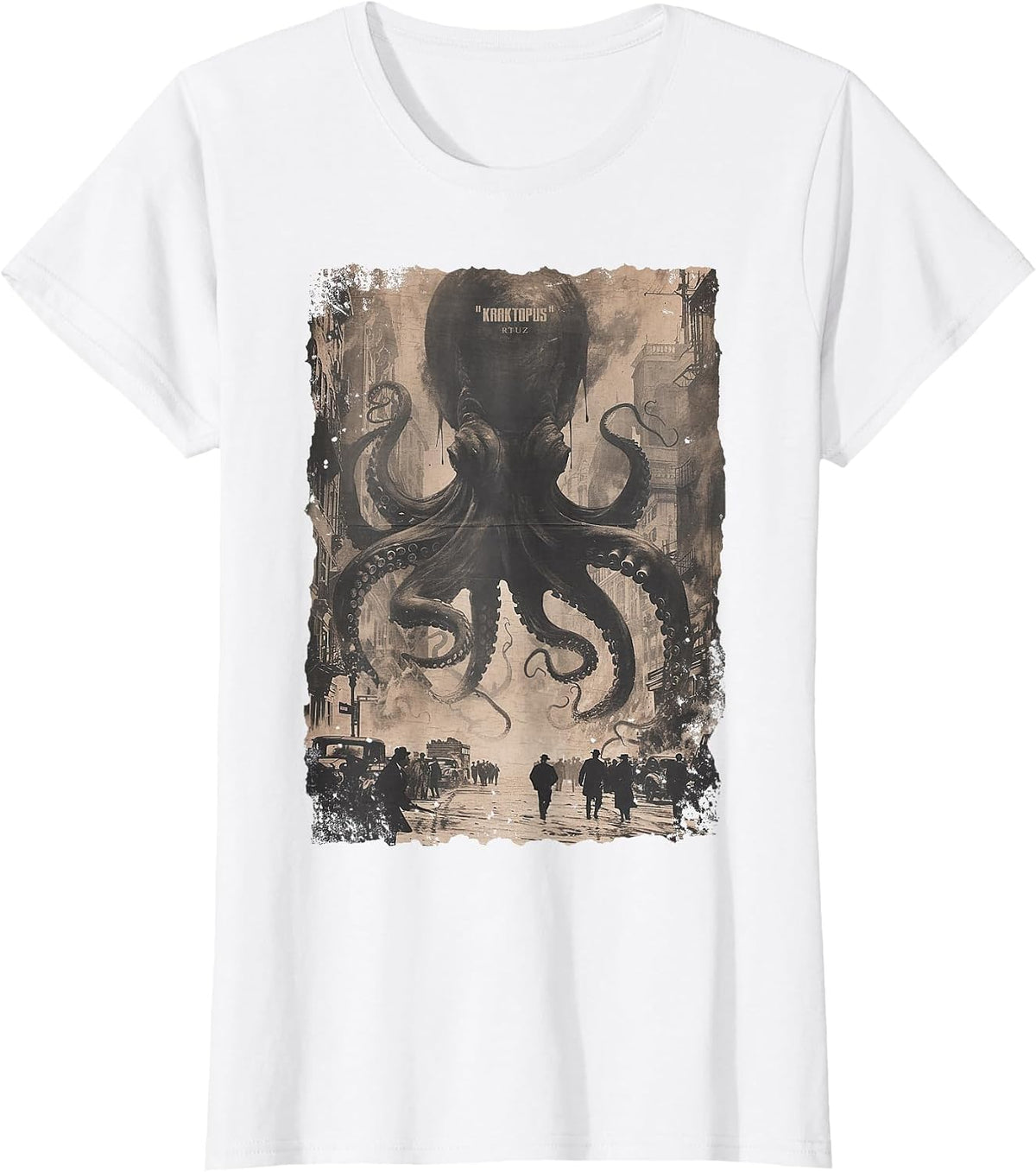 Y2K Streetwear Vintage Fashion Octopus Horror Monster Kraken T-Shirt - White