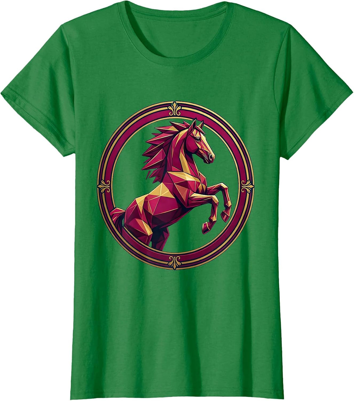 Women's Geometric Low-Poly Horse Bold Colors Design T-Shirt - Kelly Green