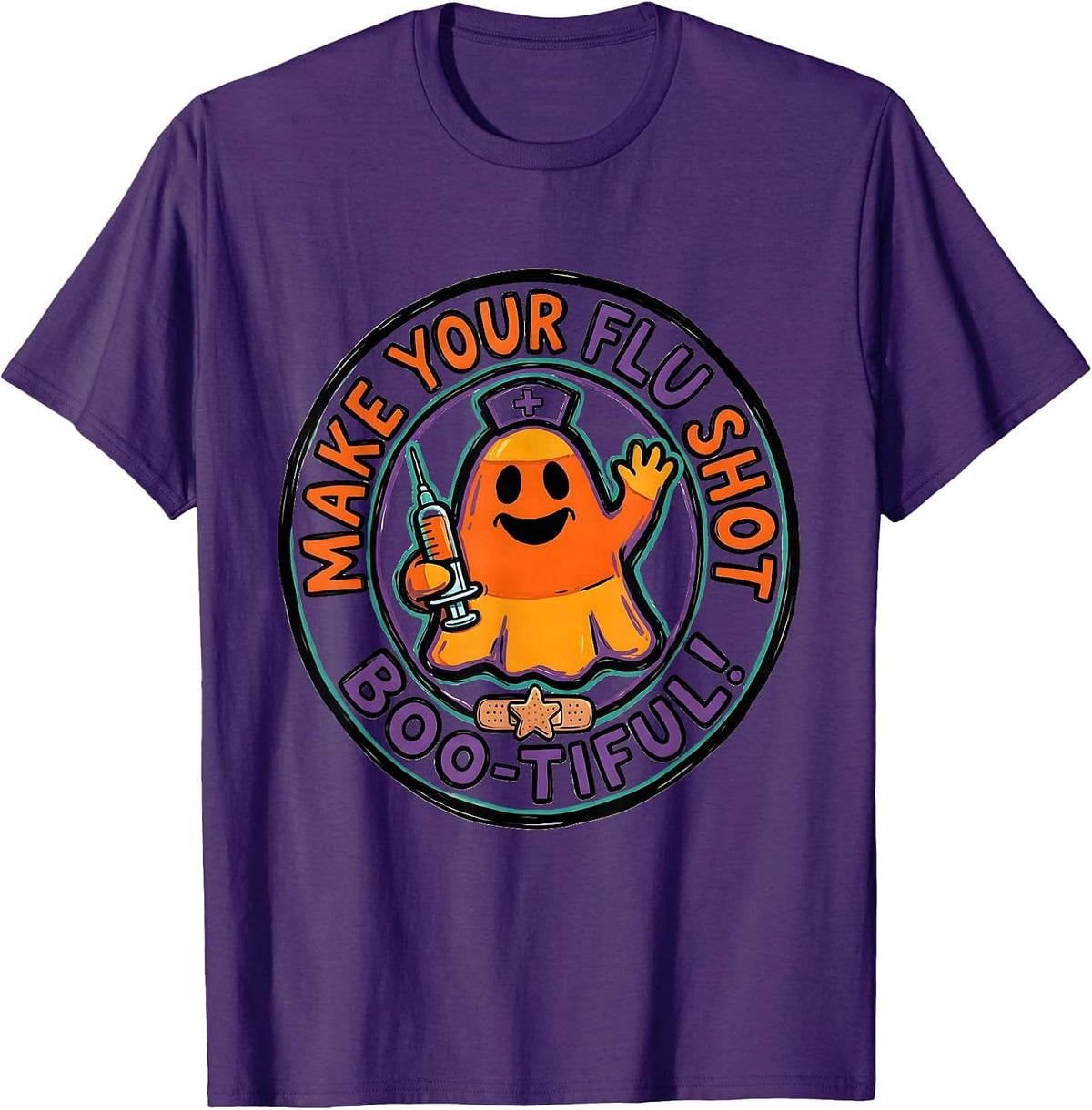 Men's Make Your Flu Shot Boo-tiful Funny Nurse Ghost Halloween T-Shirt - Purple