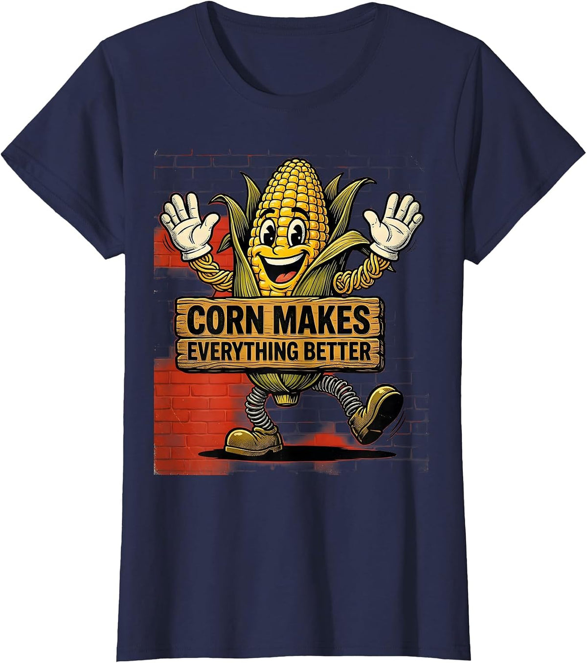 Women's Corn Makes Everything Better Funny Corn Design T-Shirt - Navy Blue