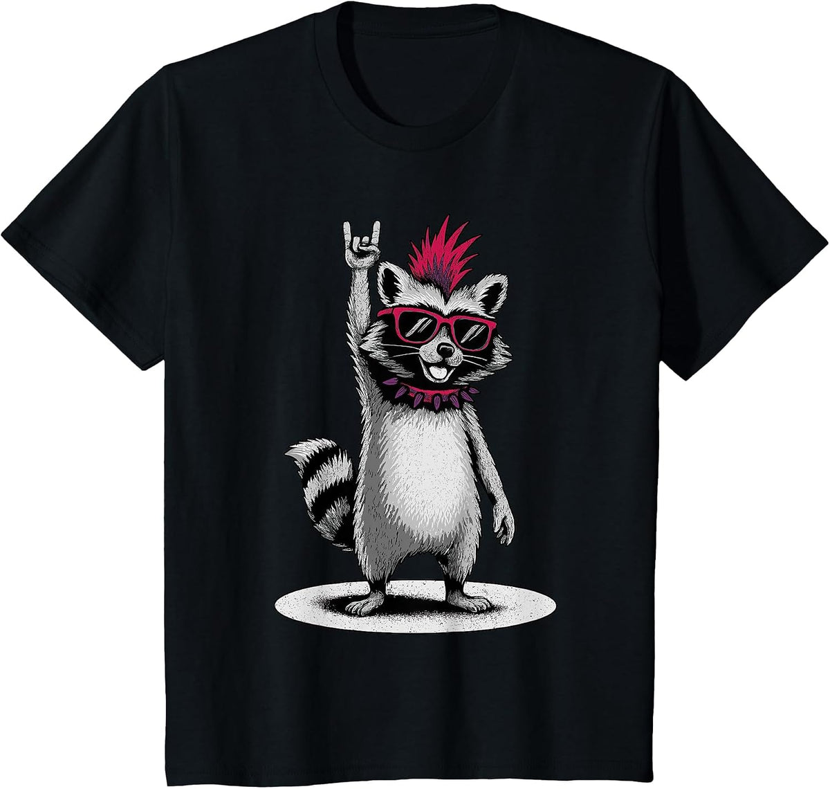 Raccoon Punk Rock and Roll Men Kids Women Funny Raccoon T-Shirt - Black