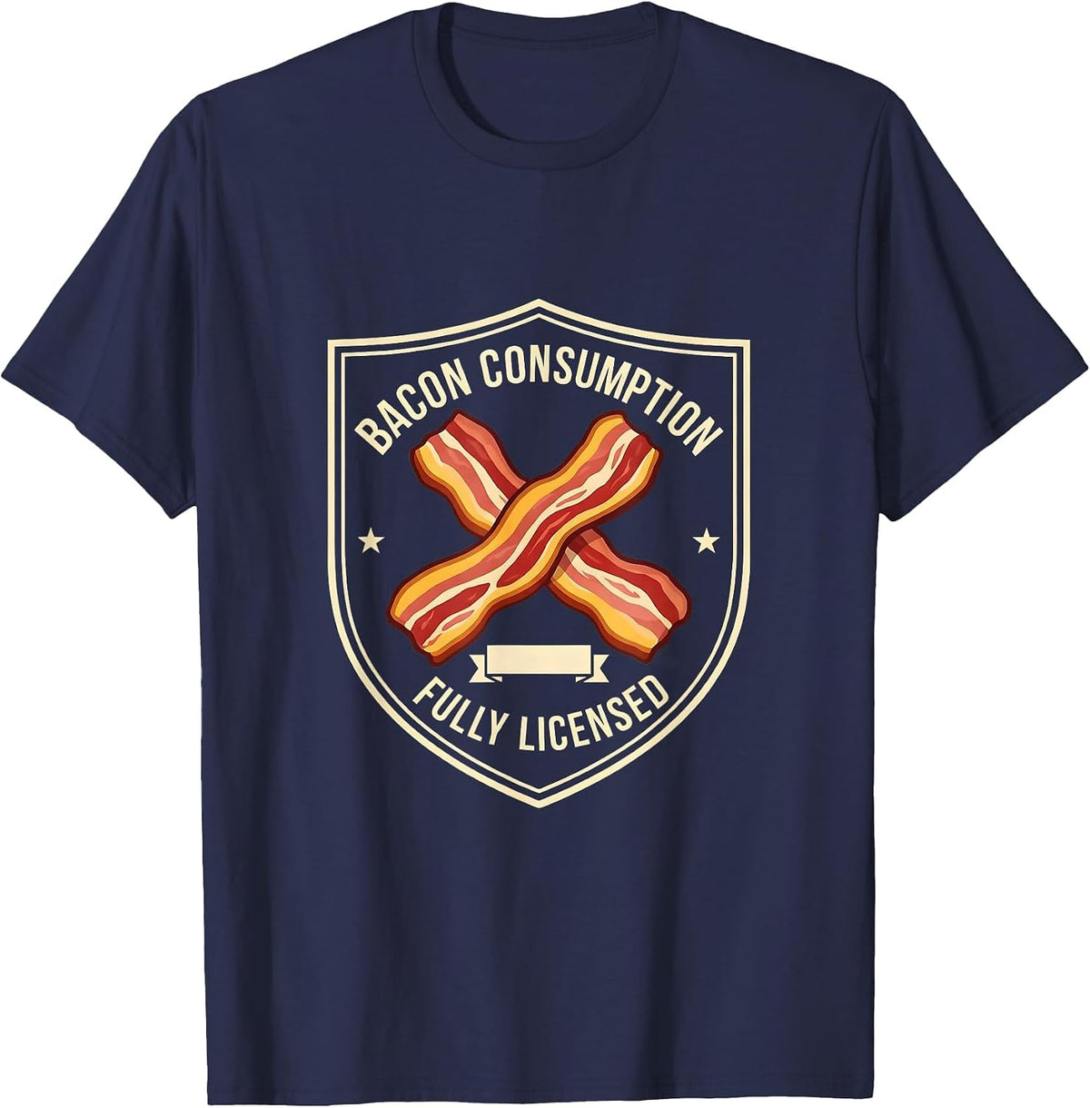 Men's Bacon Consumption, Fully Licensed Funny Foodie Pig Lover T-Shirt - Navy Blue