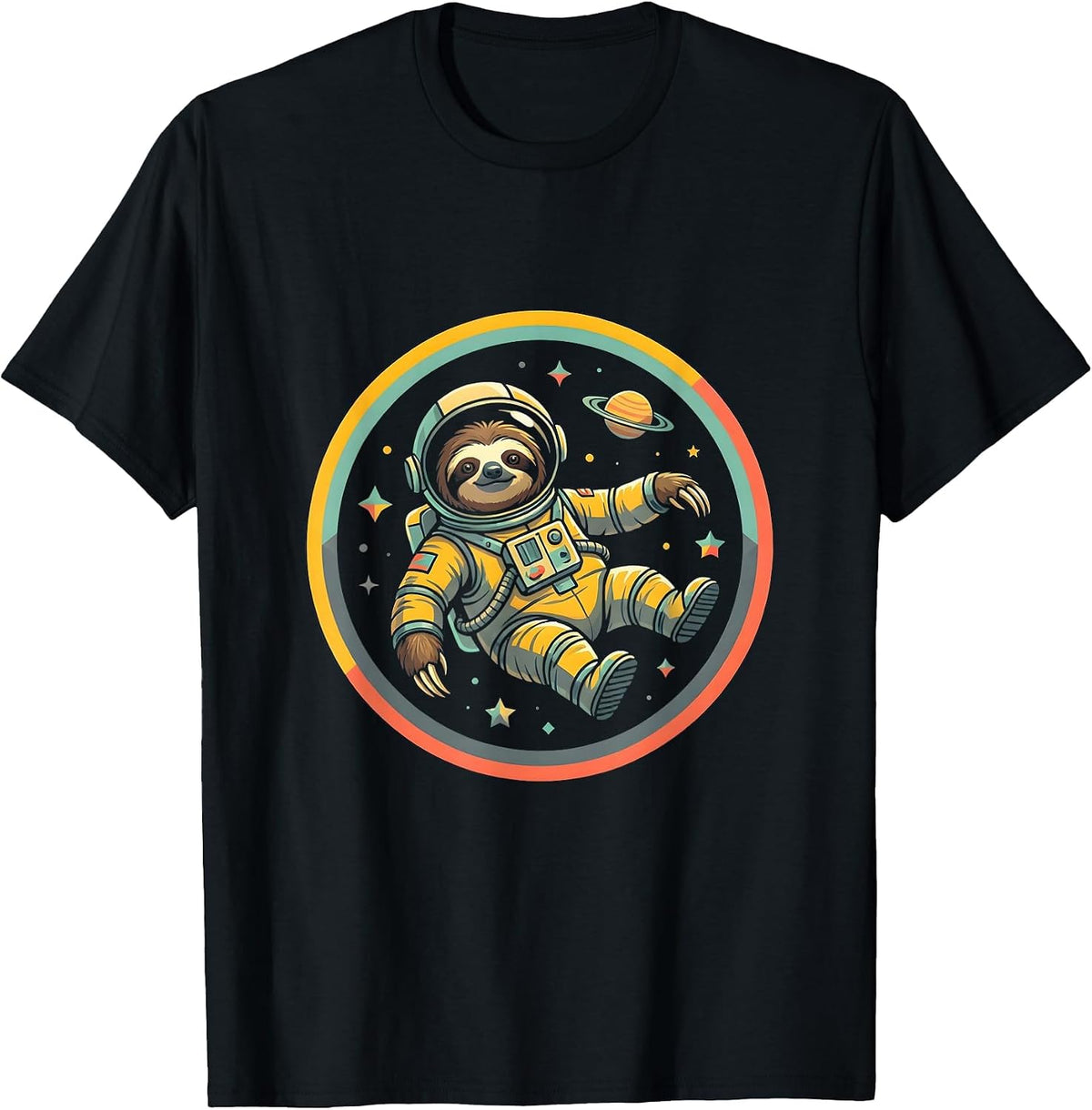 Men's Sloth Astronaut Floating in Zero Gravity T-Shirt - Black