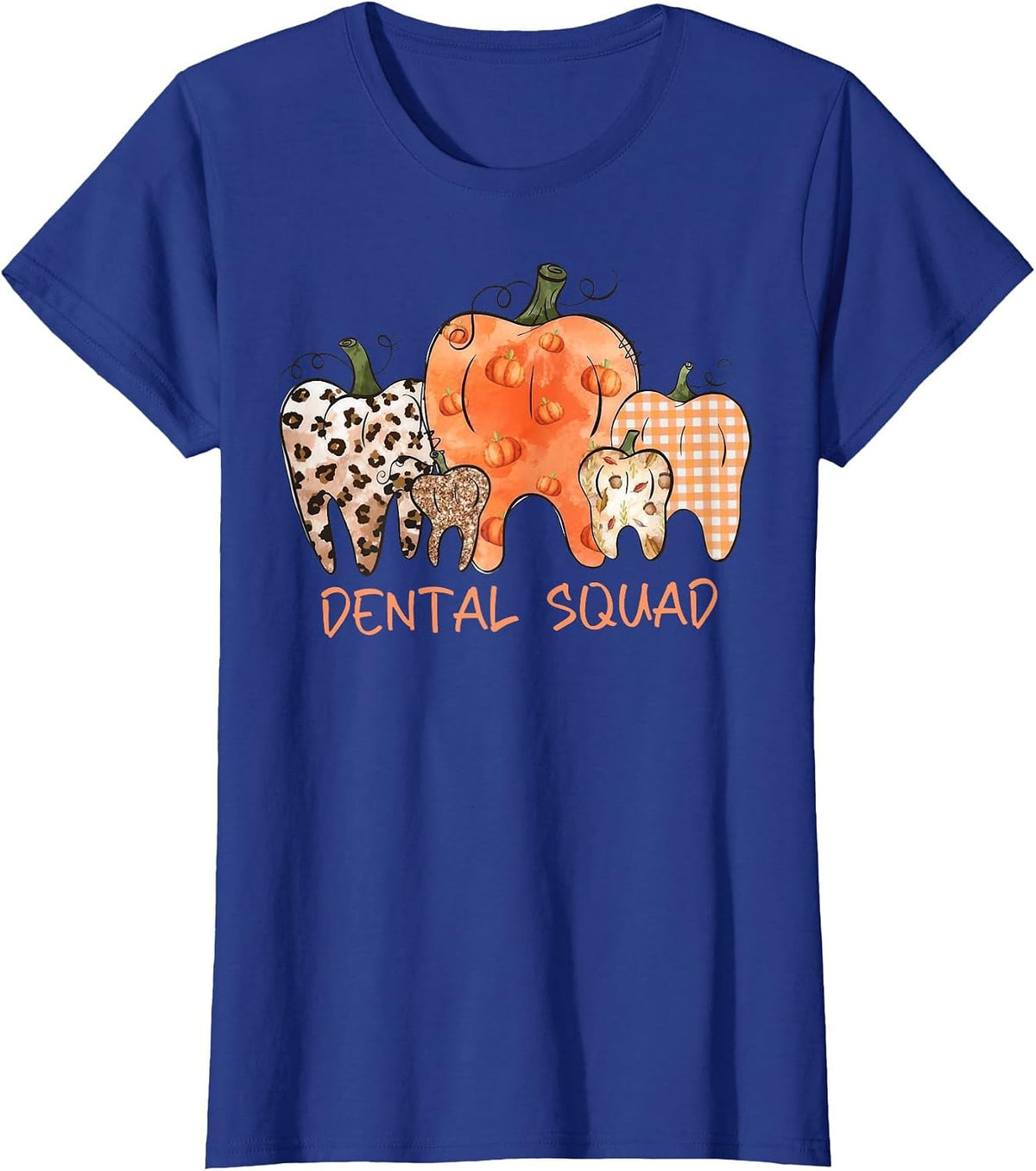Dental Squad Happy Fall Leopard Pumpkin Teeth Dental Life T-Shirt - Royal Blue