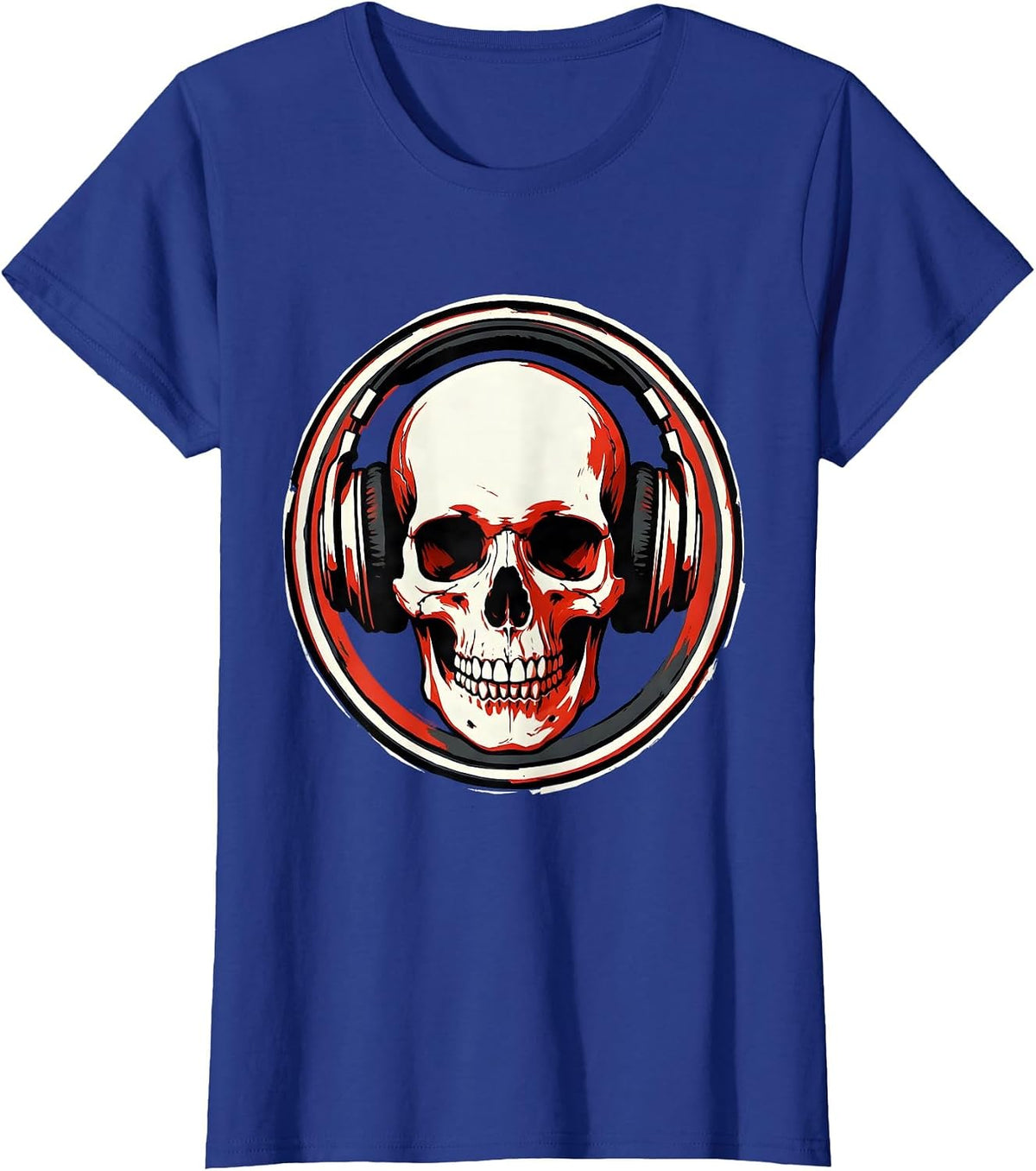 Women's Skull With Headphones Rock Music Graphic T-Shirt - Royal Blue