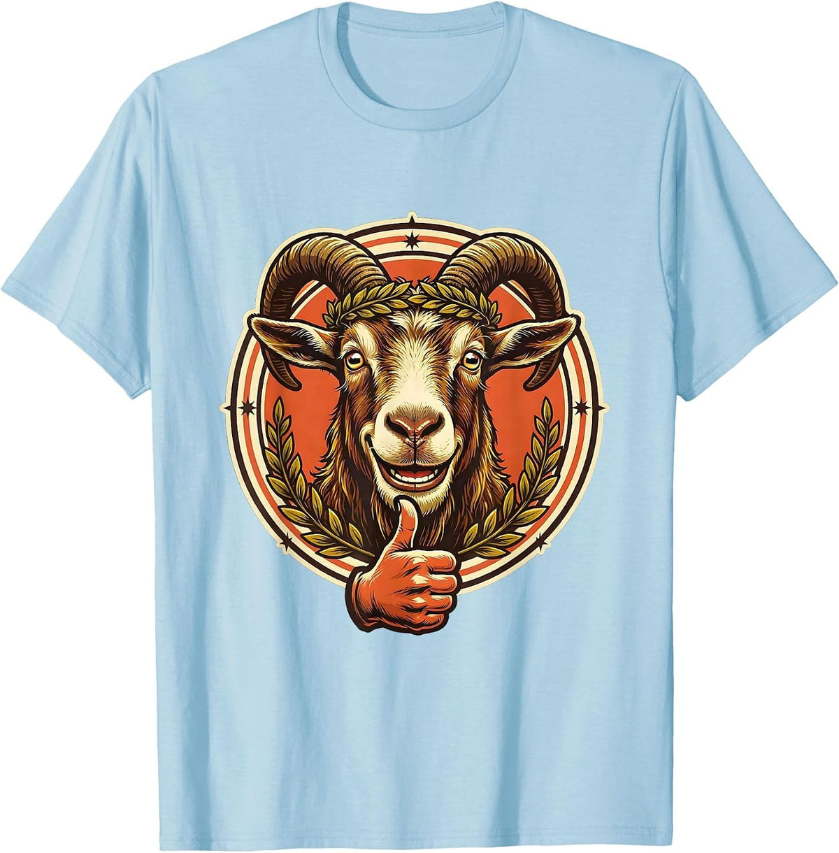 Men's Crowned Goat Laurel Wreath Illustration T-Shirt - Baby Blue
