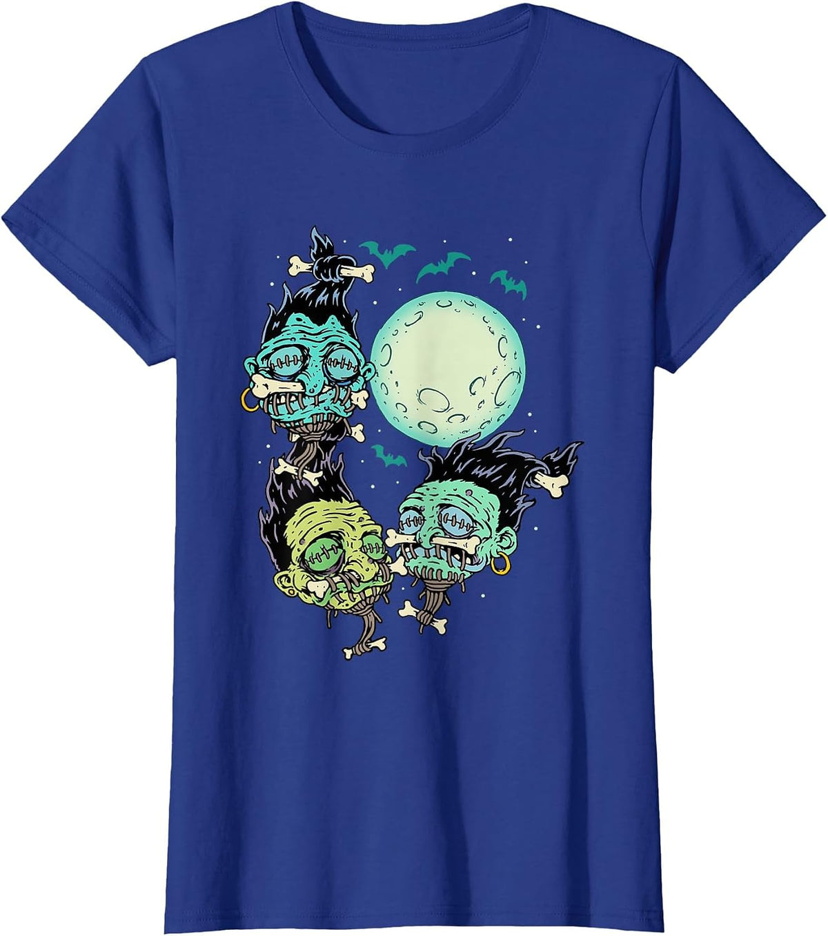 Three Voodoo Moon - Cannibal Shrunken Heads - Funny Tiki T-Shirt - Royal Blue