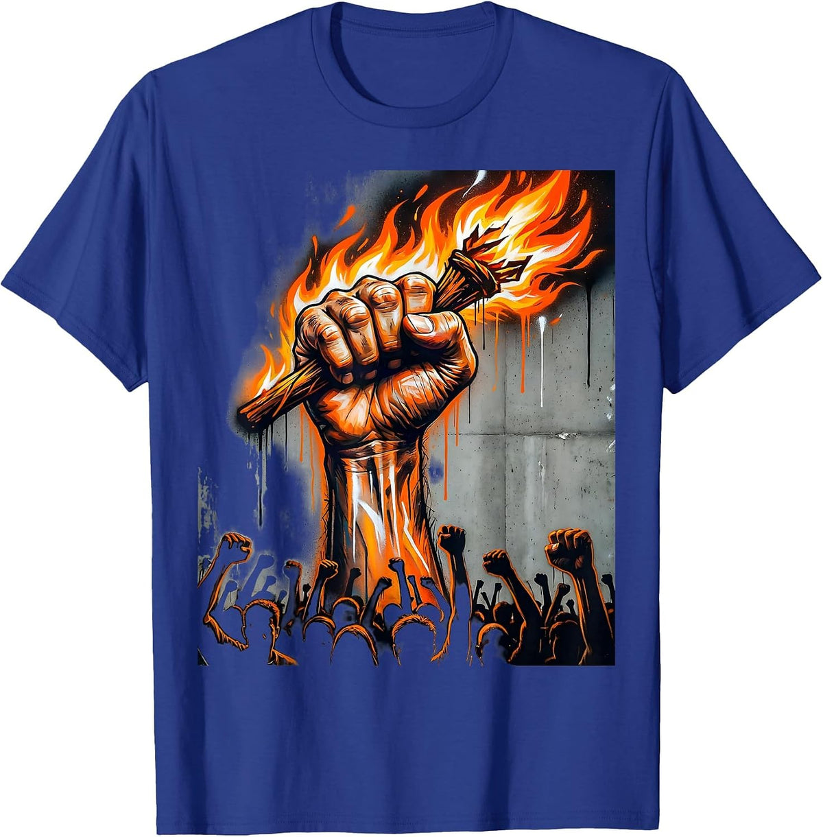 Men's Free Speech Torch Bearer Crowd Illustration T-Shirt - Royal Blue