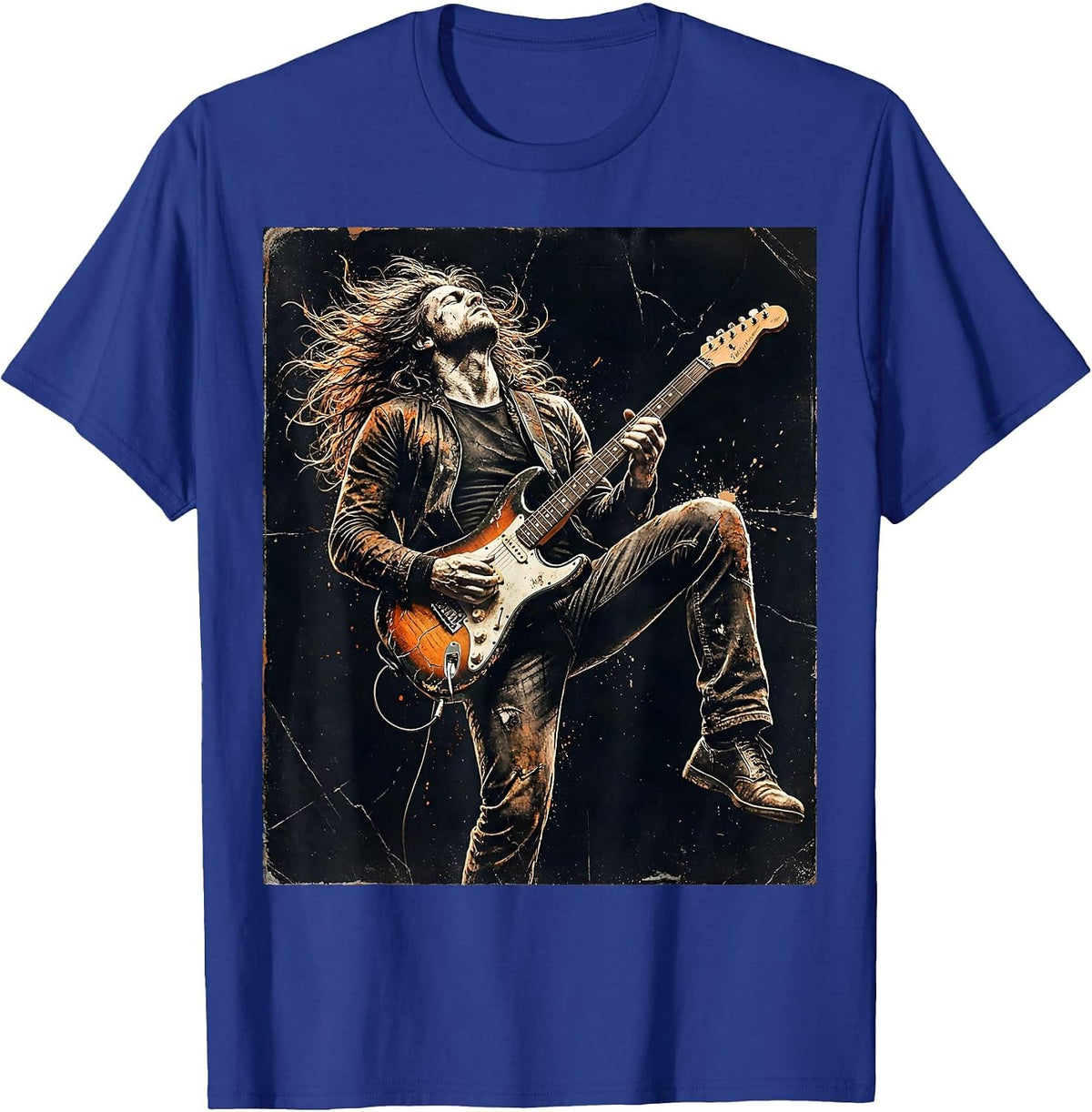 Rock Guitarist Mid-Shred Stage Performance Tee T-Shirt - Royal Blue