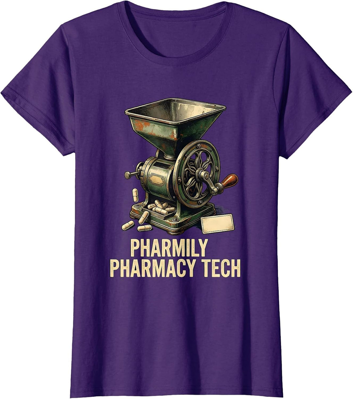 Women's Pharmily Pharmacy Tech Vintage Pharmacist Tech Crew Humor T-Shirt - Purple