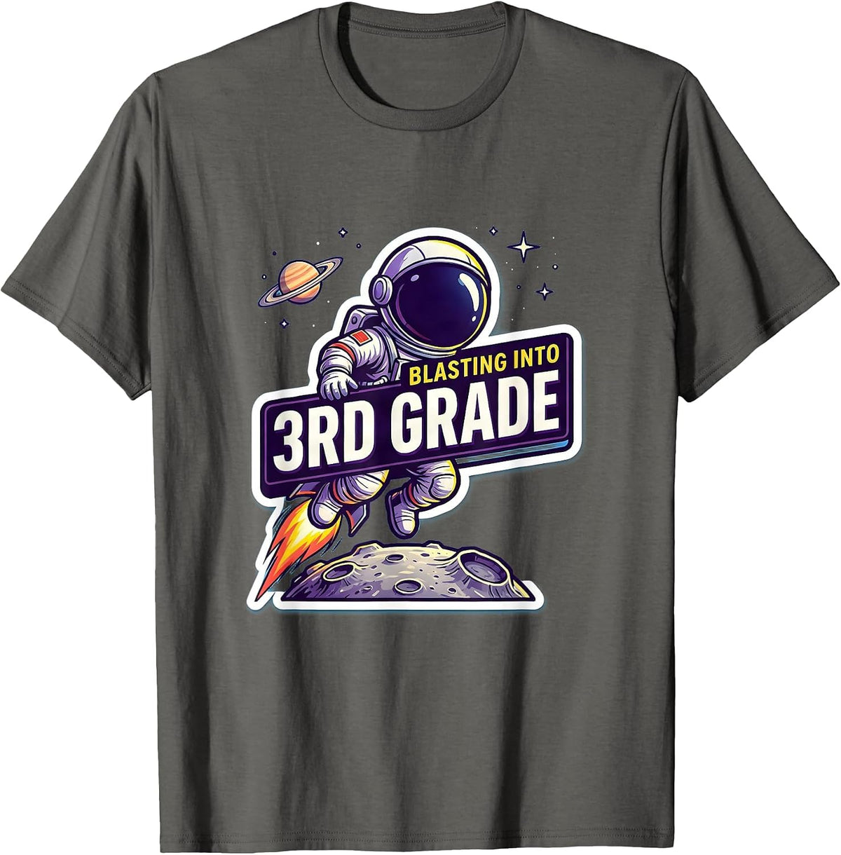 Blasting Into 3rd Grade Playful Astronaut Back To School T-Shirt - Asphalt Grey