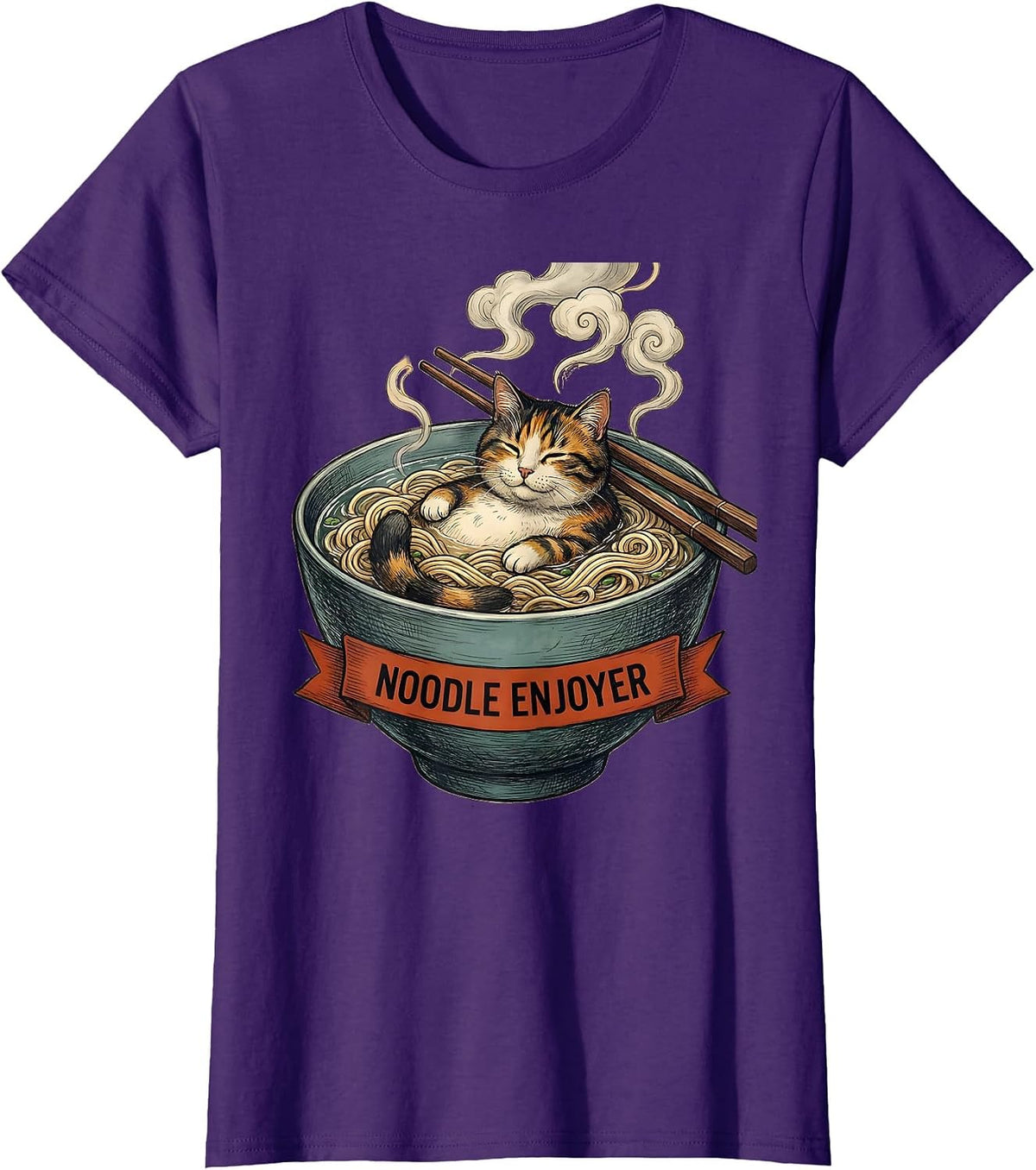 Women's Noodle Enjoyer Funny Cat Ramen Japanese Kawaii Anime Gift T-Shirt - Purple