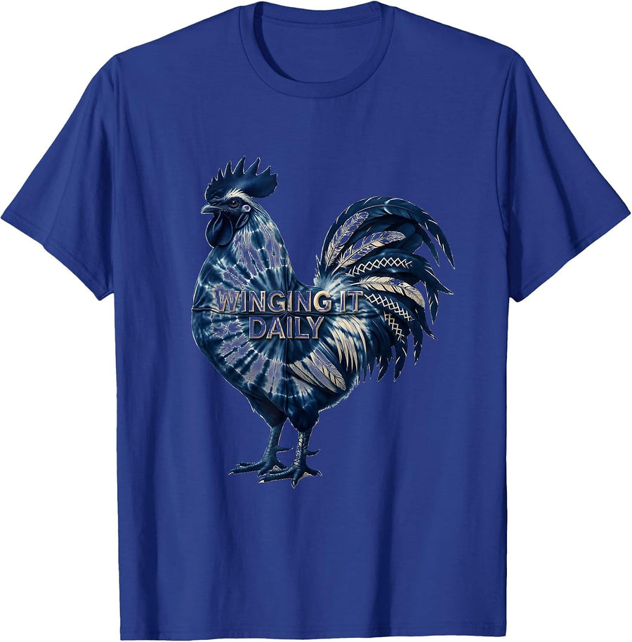 Winging It Daily Funny Chicken Design T-Shirt - Royal Blue