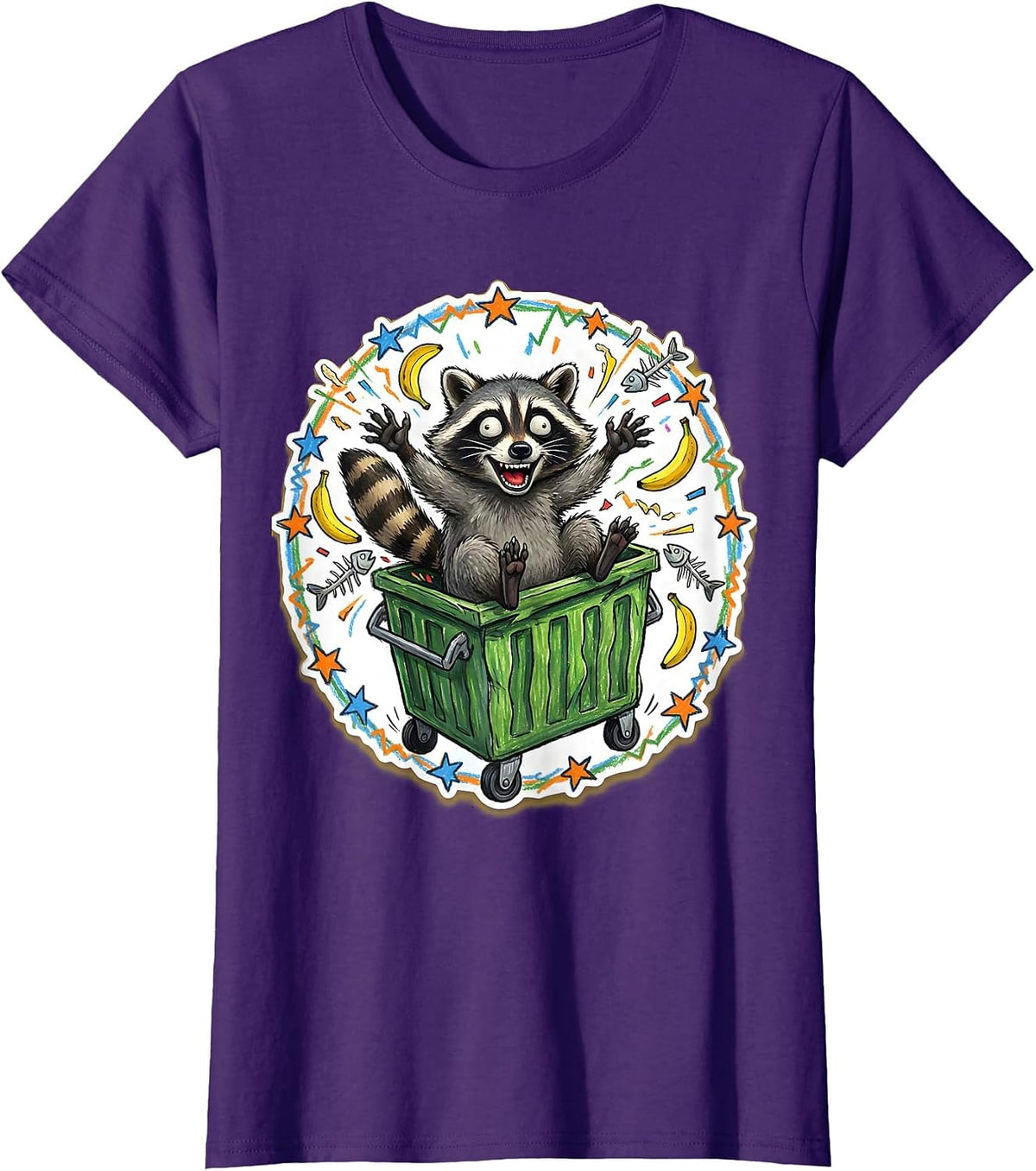 Women's Raccoon Dumpster Dramatic Emergence Funny Wildlife T-Shirt - Purple