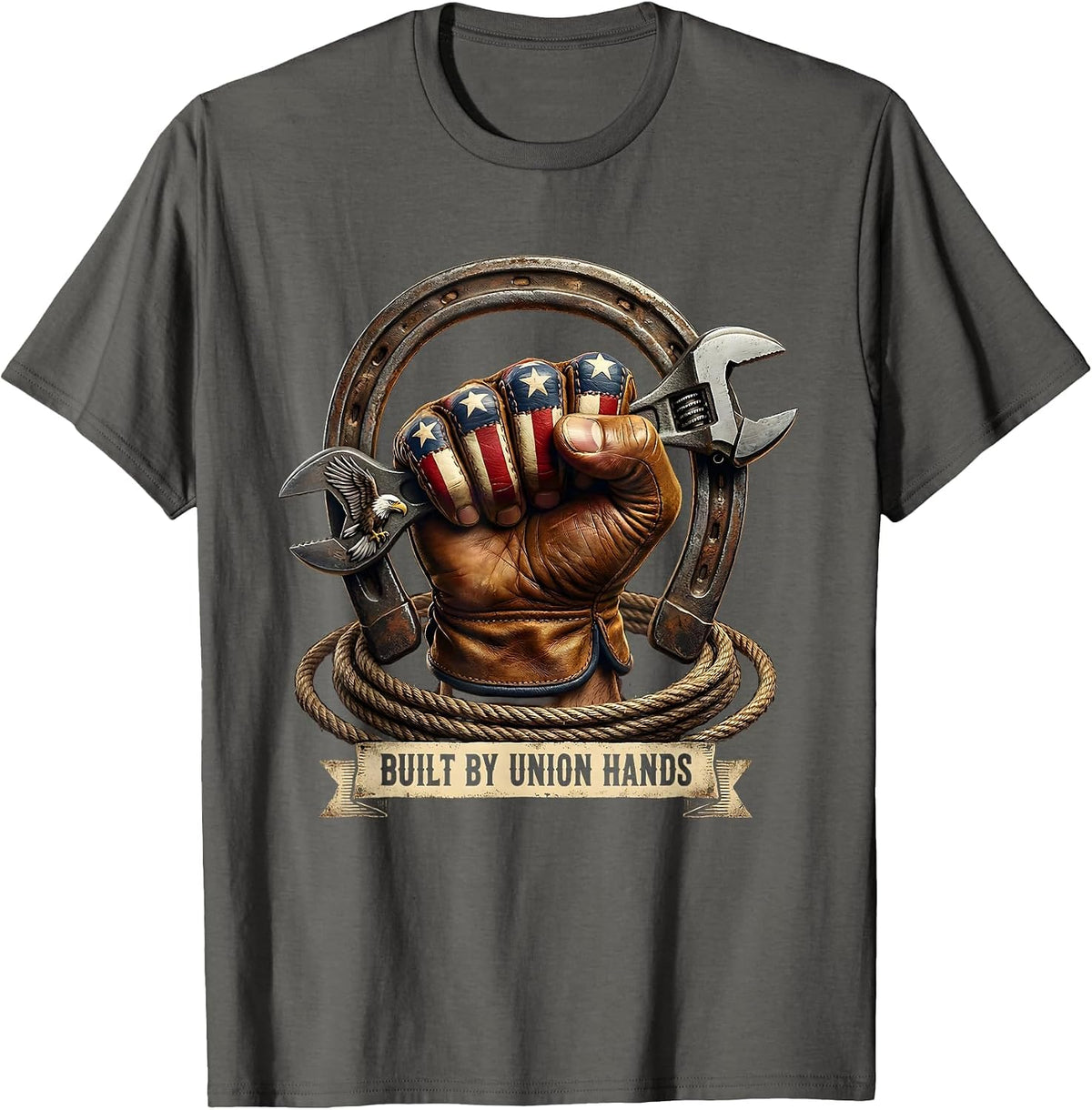 Men's Union Strong Built by Union Hands Labor Day Design T-Shirt - Asphalt Grey