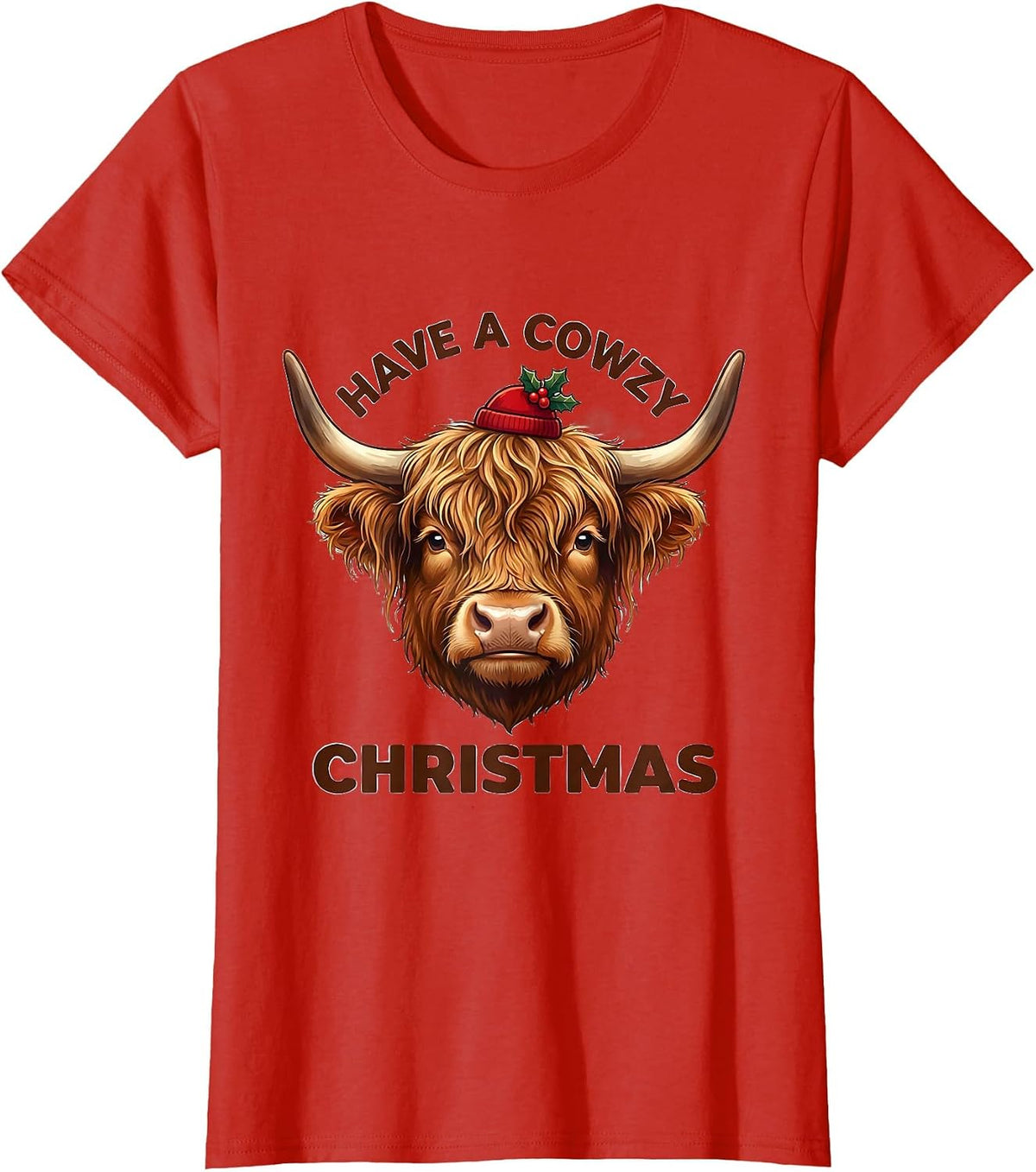 Have a Cowzy Christmas Cute Kawaii Highland Cow Lover Pajama T-Shirt - Red