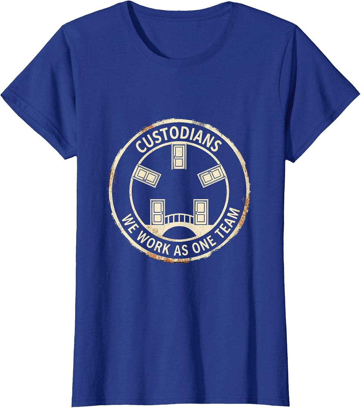 Women's CUSTODIANS — WE WORK AS ONE TEAM Rubber Stamp Custodian T-Shirt - Royal Blue