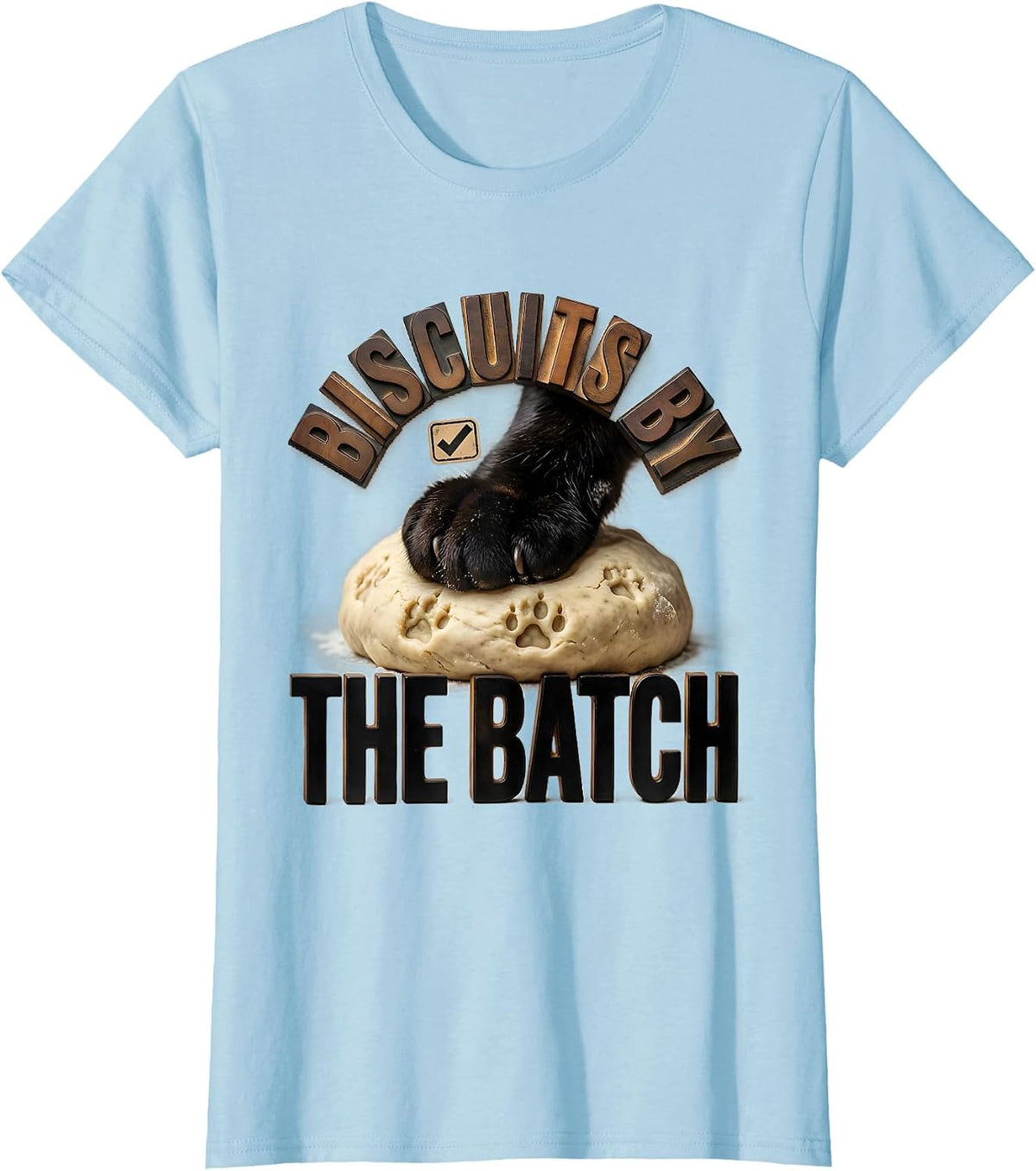 Women's Biscuits By The Batch Funny Black Cat Bakery Pet Lover Humor T-Shirt - Baby Blue