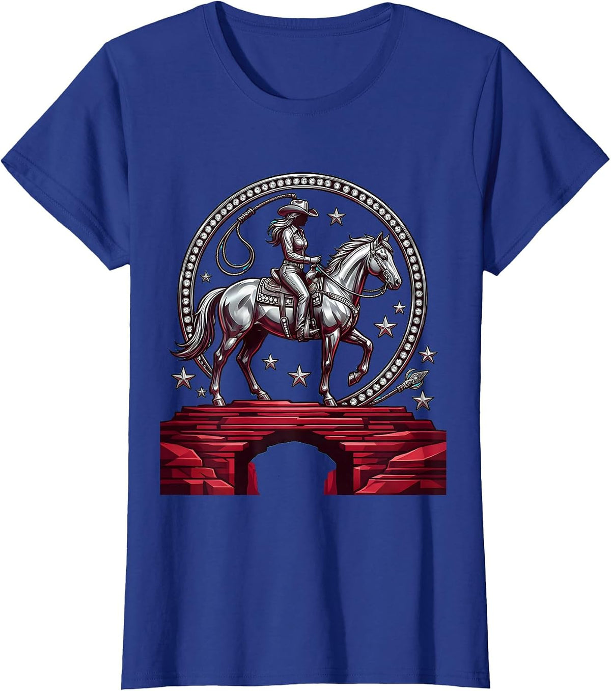 Women's Lone Rider Canyon Cowboy Graphic Tee T-Shirt - Royal Blue