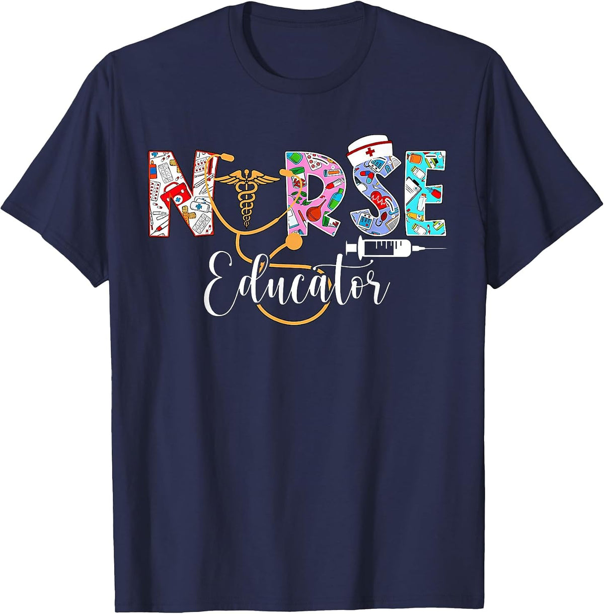 Nurse Educator Nursing School Instructor Stethoscope Nurse T-Shirt - Navy Blue
