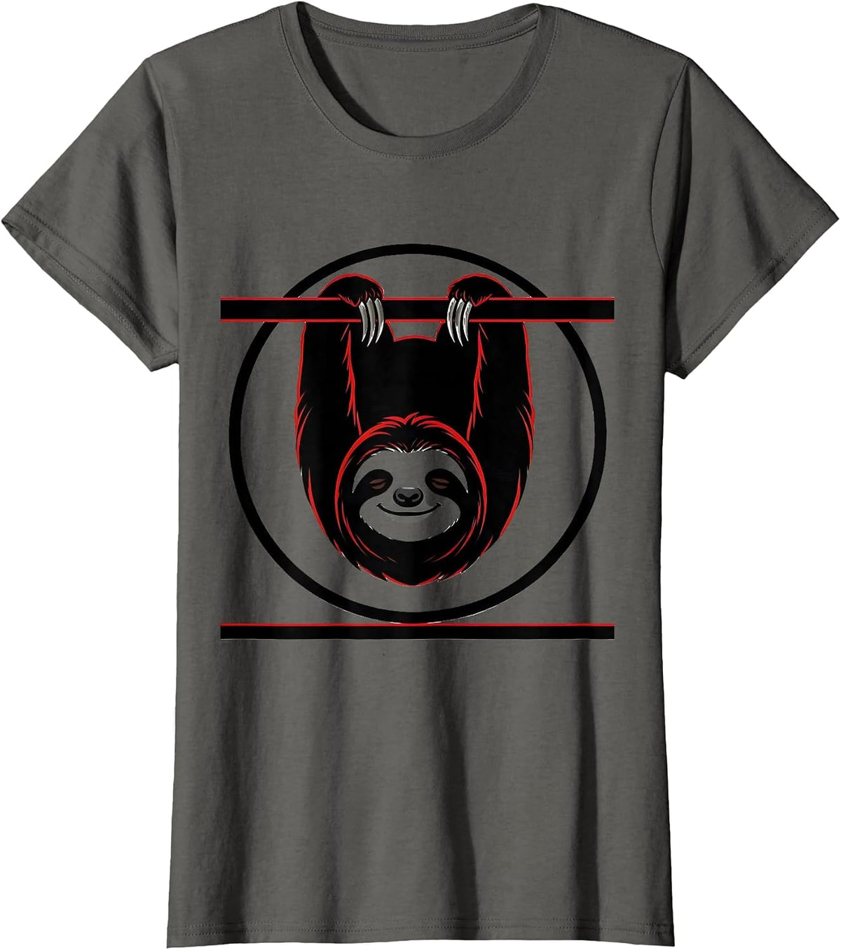 Women's Smug Sloth Sarcastic Upside Down Branch Art T-Shirt - Asphalt Grey
