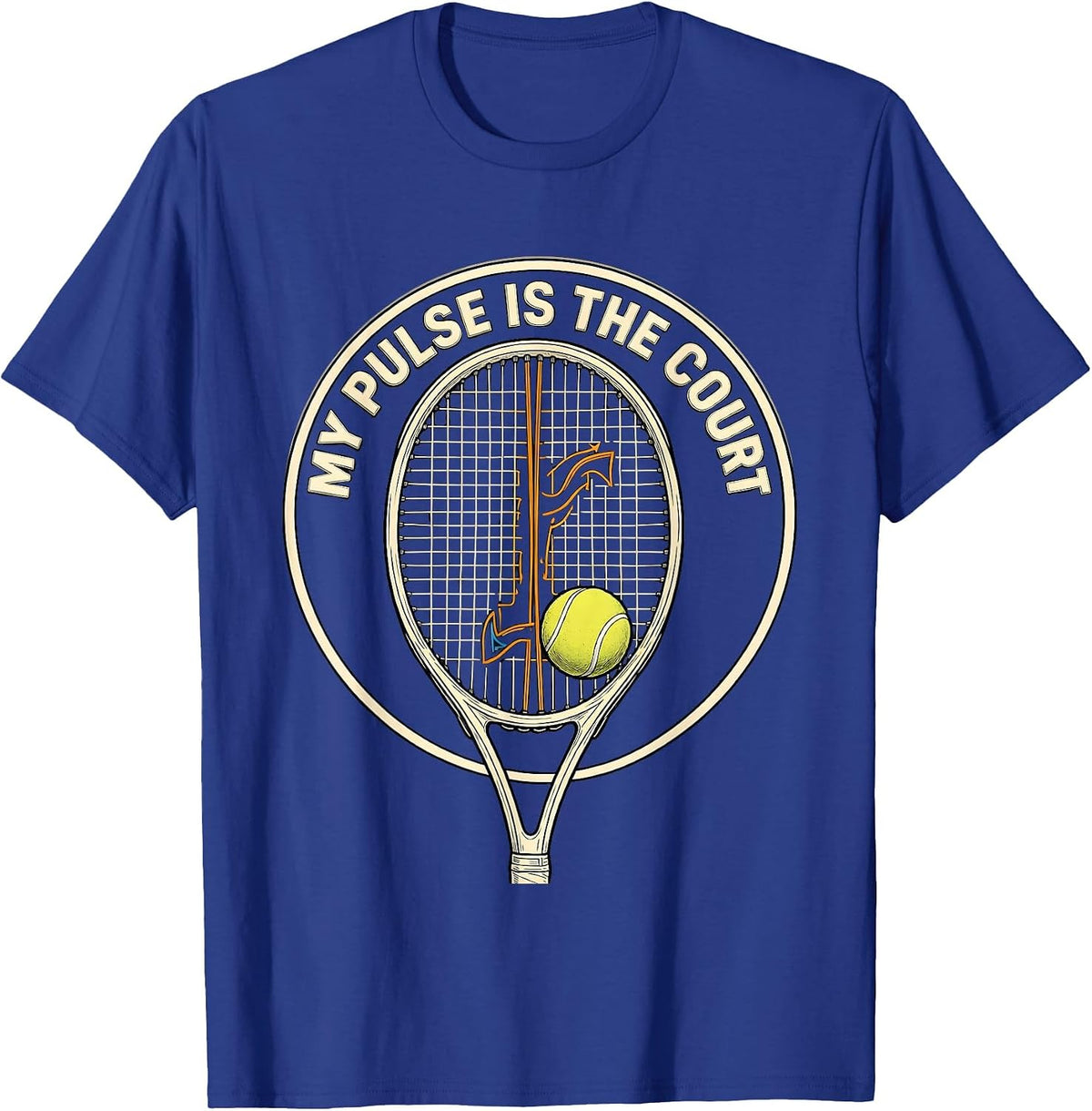 My Pulse Is The Court Tennis Lover Tennis Heartbeat EKG T-Shirt - Royal Blue