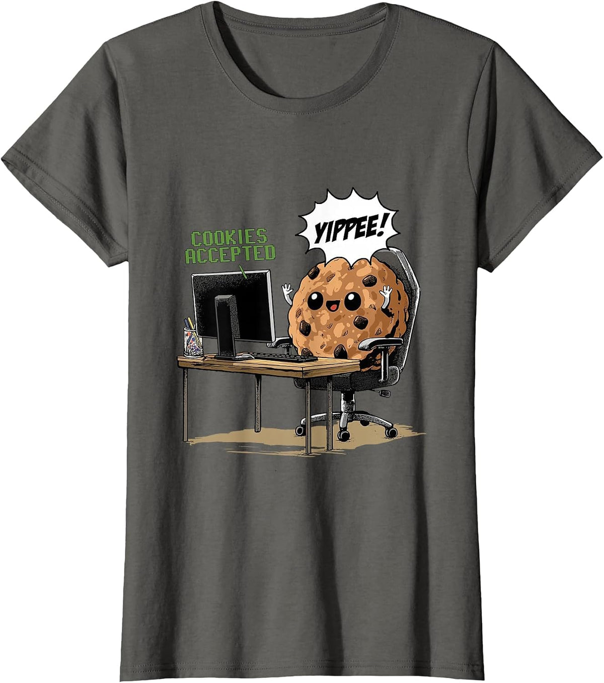 Cookies Accepted Nerd Shirt Funny Computer Internet Coder T-Shirt, Women, Asphalt Grey, Medium - As Pictured