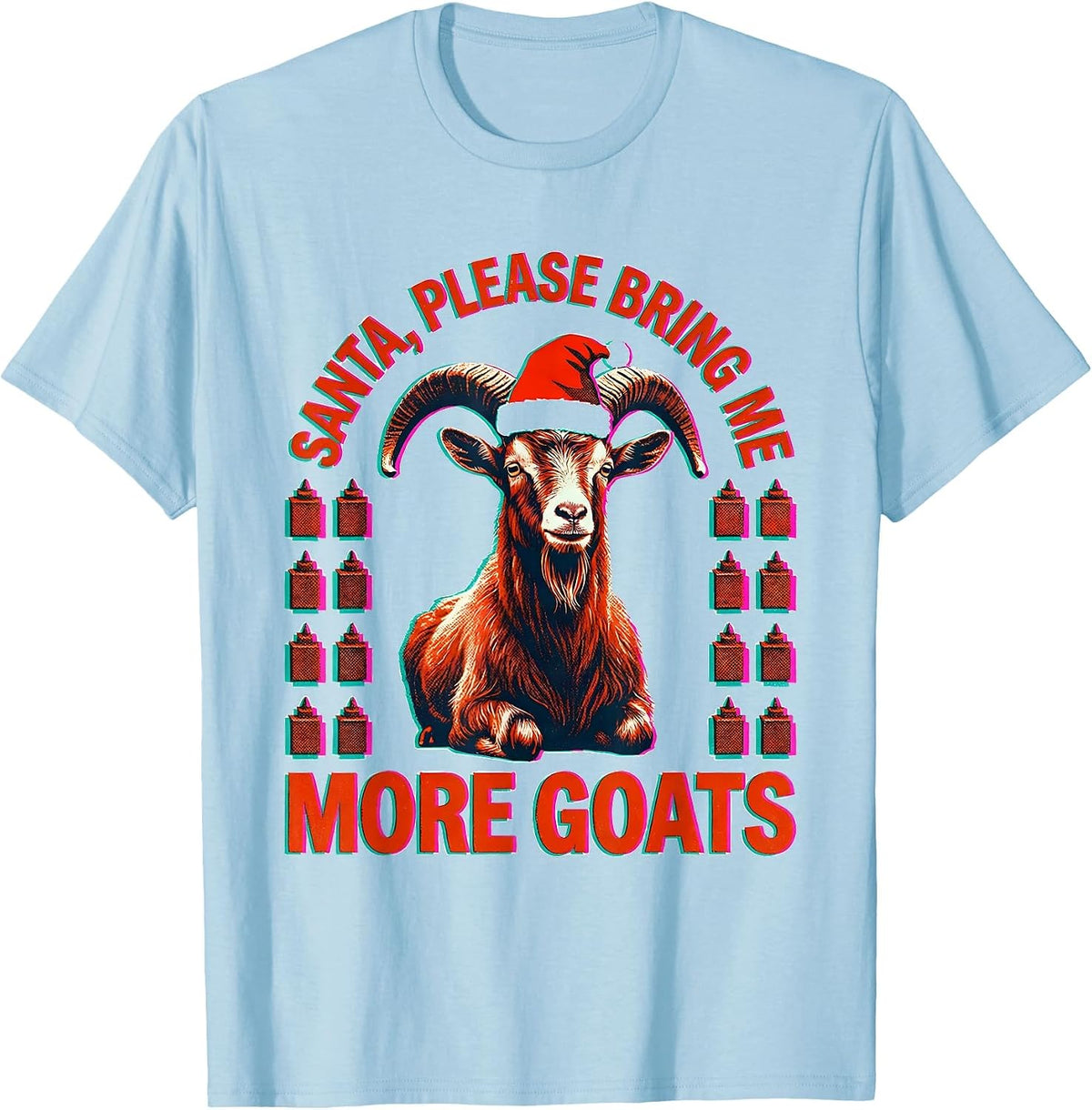 Men's Santa, Please Bring Me More Goats Whimsical Farm Animal T-Shirt - Baby Blue