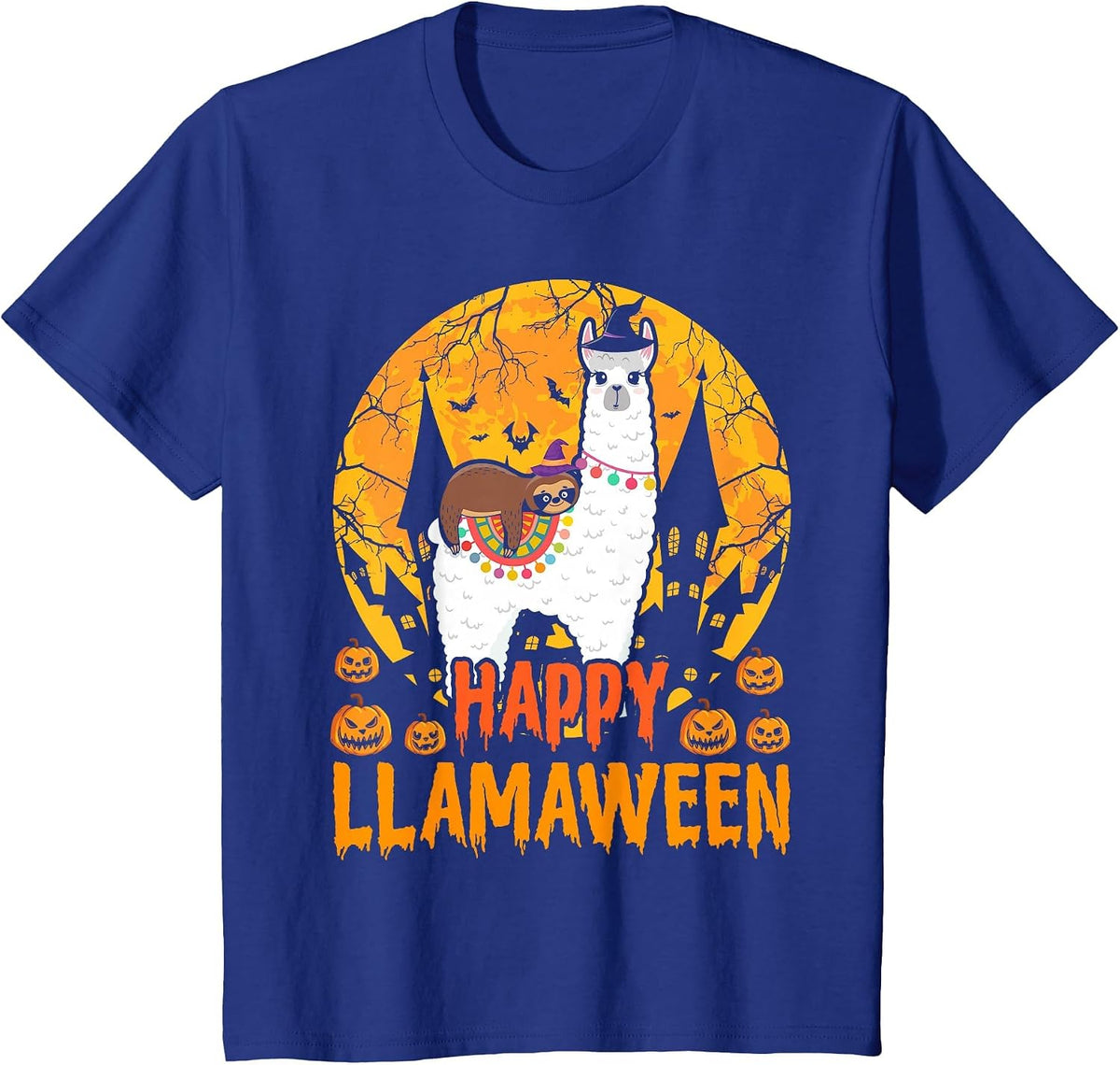 Happy Llamaween Llama Sloth Halloween Costume T-Shirt - Royal Blue