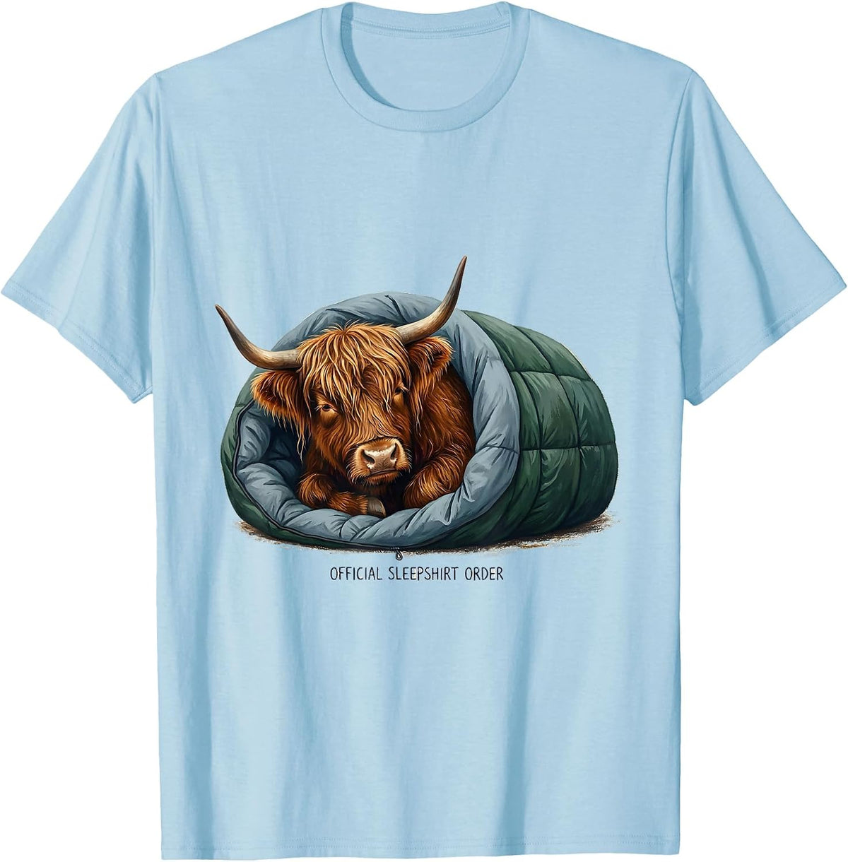 Men's Official Sleepshirt Order Storybook Highland Cow Cozy T-Shirt - Baby Blue