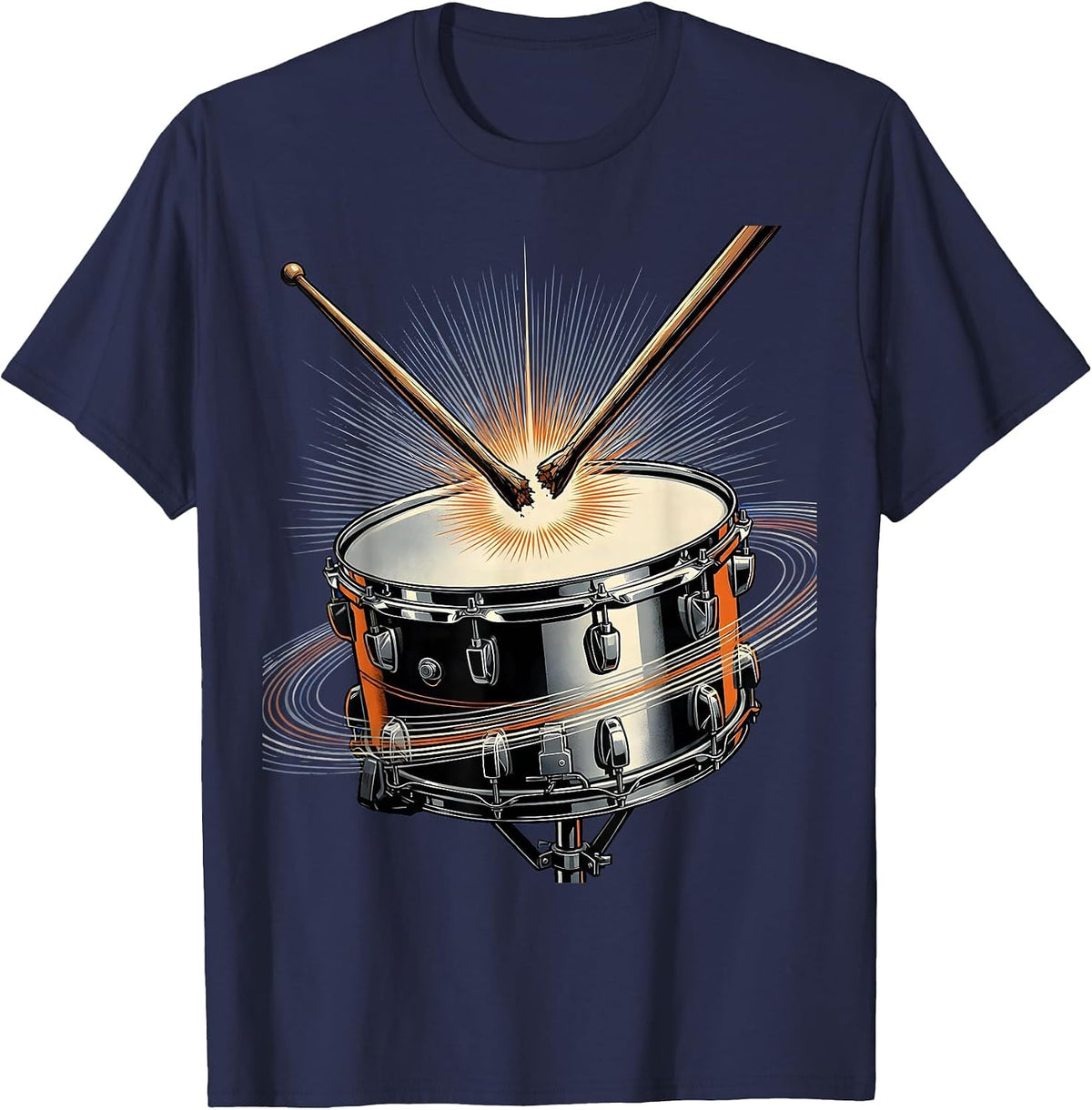 Broken Drumstick Snare Drum Drummer Graphic T-Shirt - Navy Blue