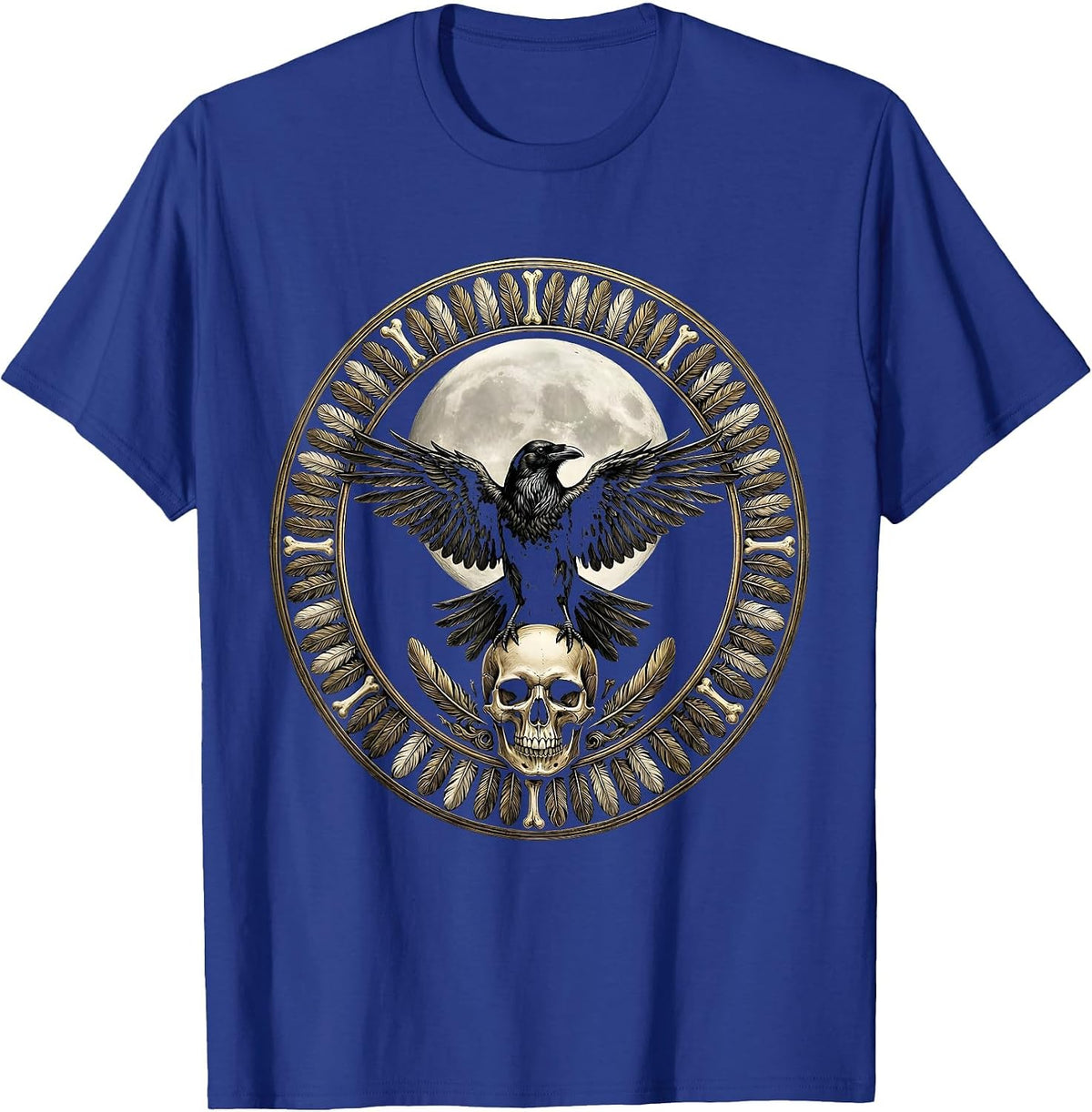 Men's Crow Skull Harvest Moon Dark Anime Graphic T-Shirt - Royal Blue