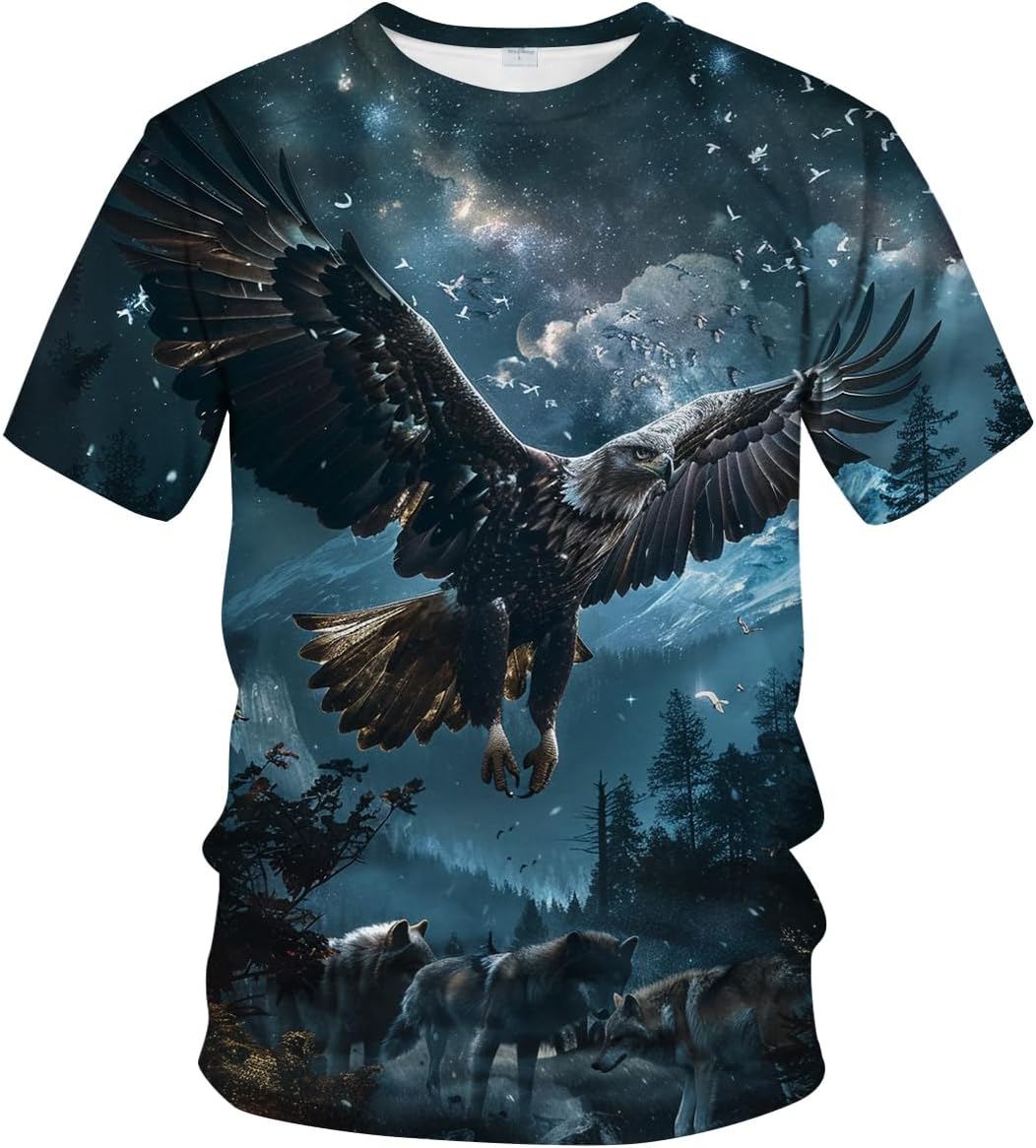 Novelty Men's American Bald Eagle T-Shirt Funny Eagle Graphic Tee Shirt - Black