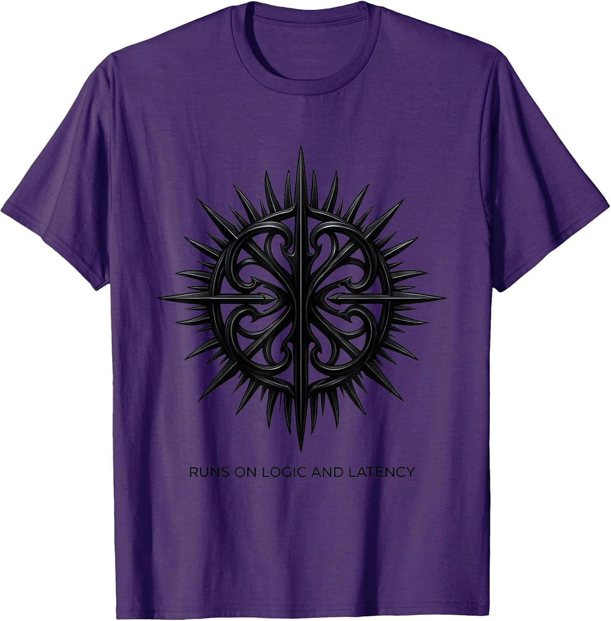 Runs On Logic And Latency Funny Tech Support Engineer T-Shirt - Purple