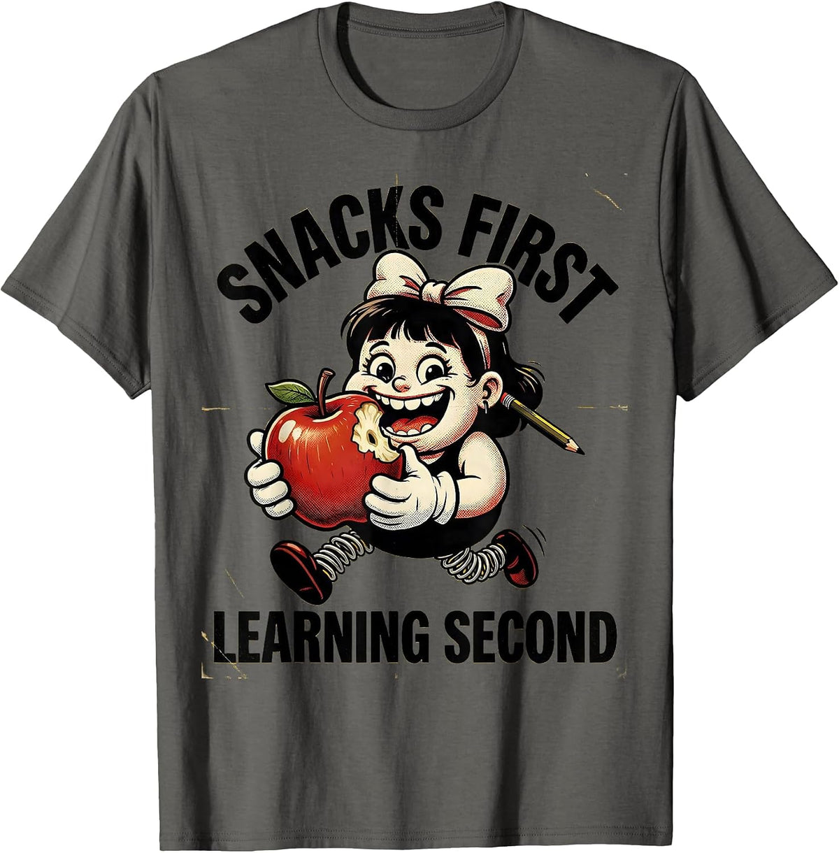 Snacks First Learning Second Second Grade Design T-Shirt - Asphalt Grey