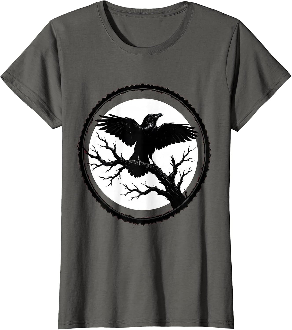Women's Bold Crow Silhouette Blood Moon Graphic T-Shirt - Asphalt Grey