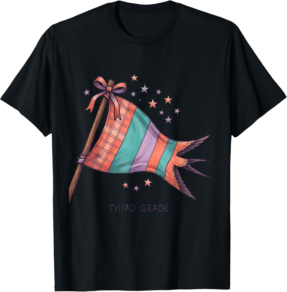 Men's Third Grade Pennant Flag Back To School Girls Teacher T-Shirt - Black
