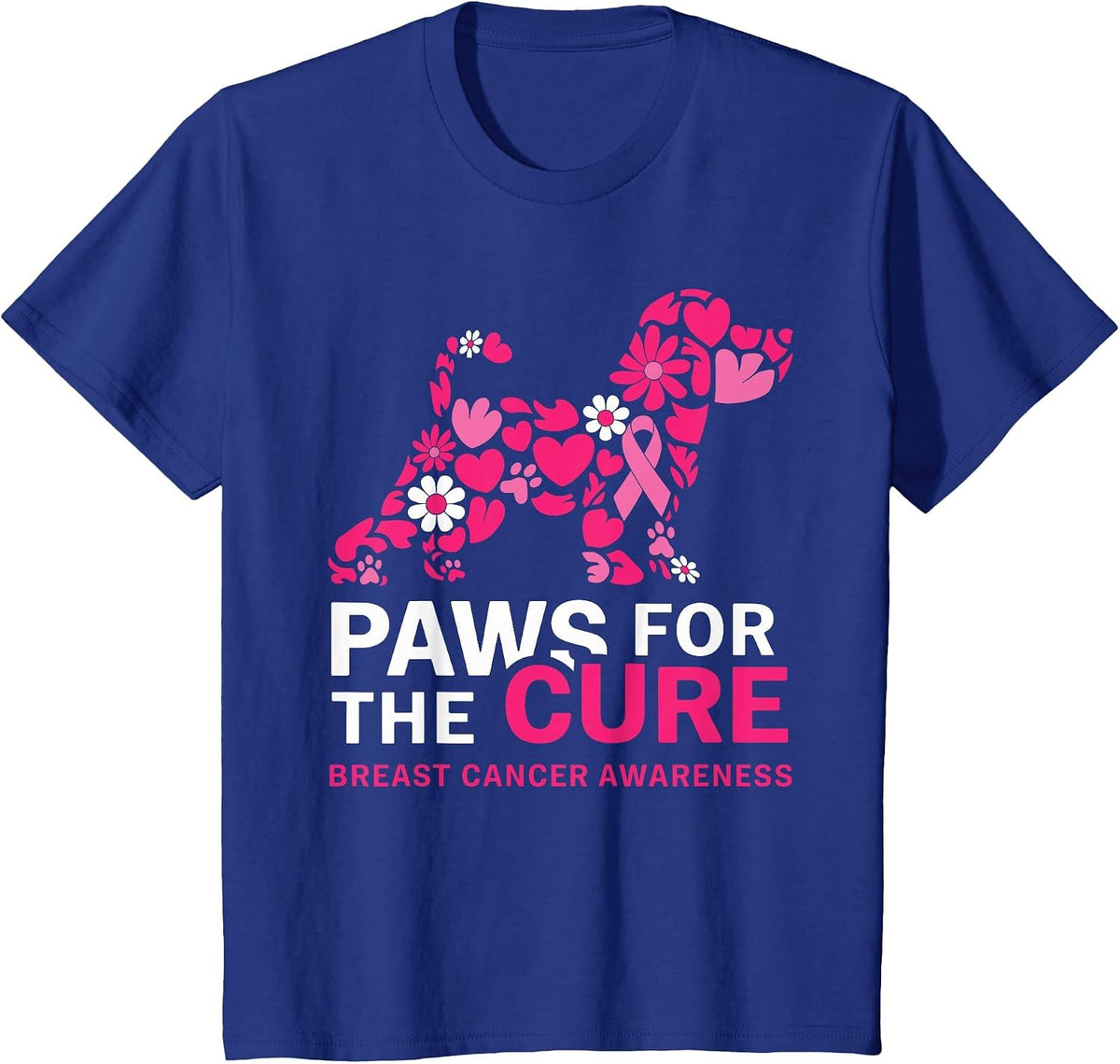 Paws for The Cure Pink Beagle Breast Cancer Awareness Month T-Shirt - Royal Blue