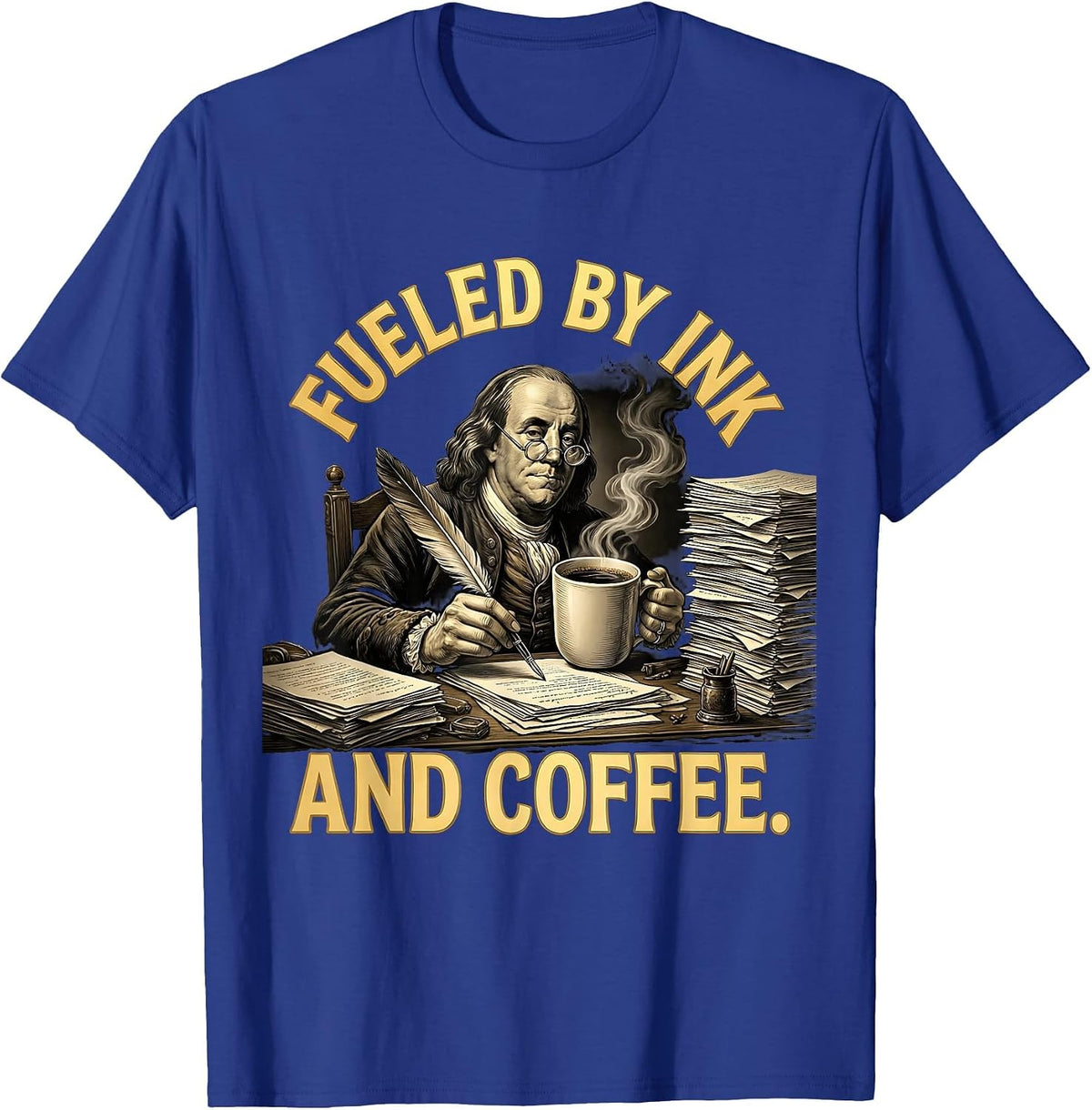 Fueled by Ink and Coffee English Teacher Design T-Shirt - Royal Blue