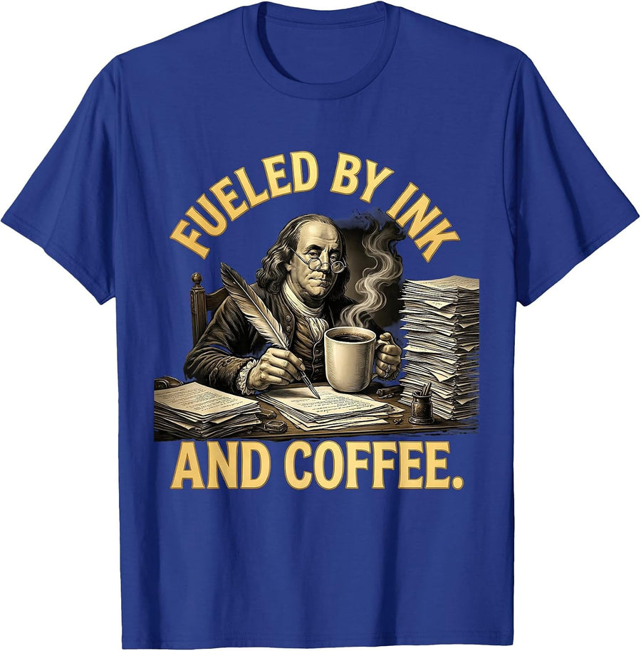 Fueled by Ink and Coffee English Teacher Design T-Shirt - Royal Blue