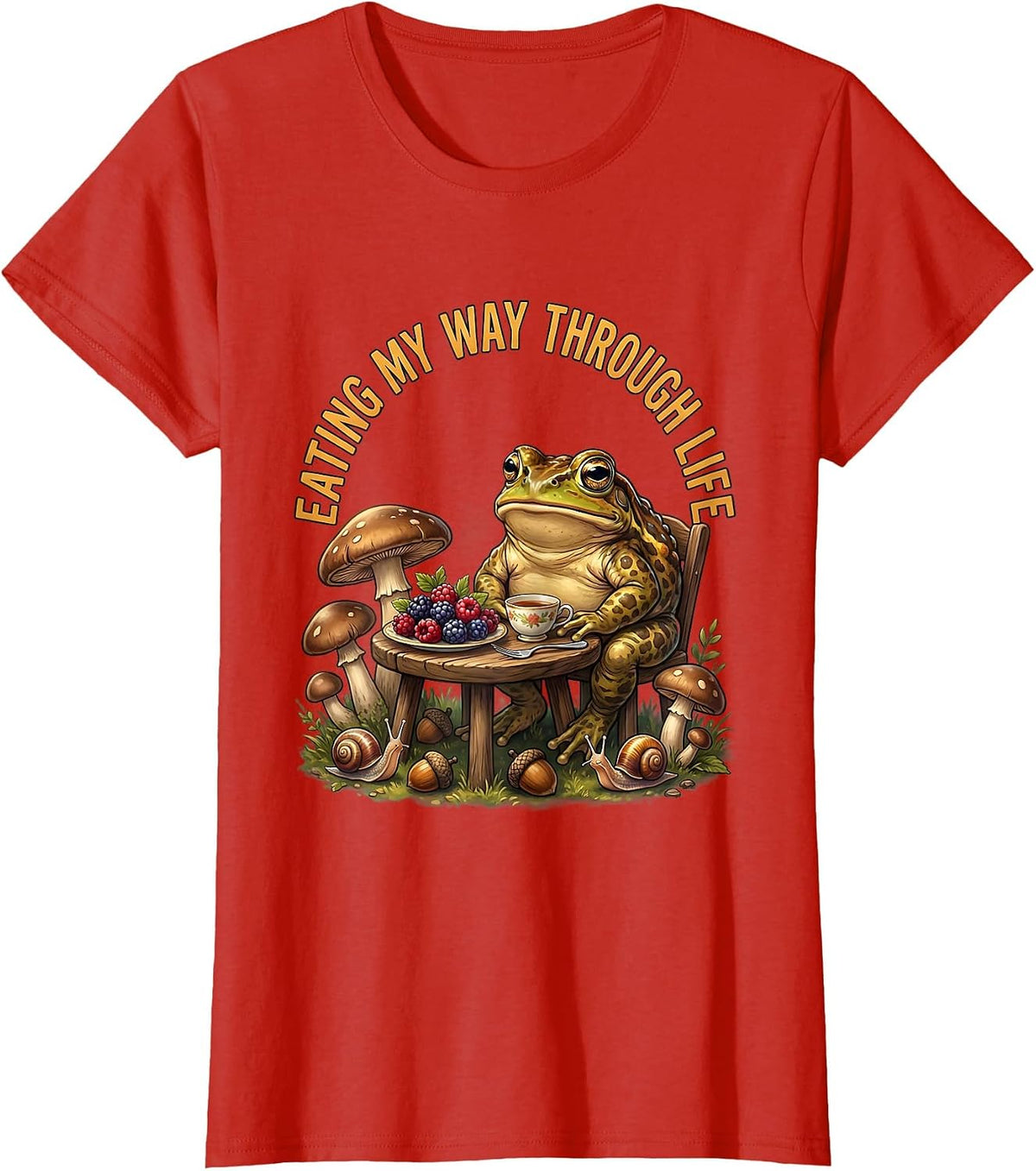 Eating My Way Through Life Foodie Design T-Shirt - Red