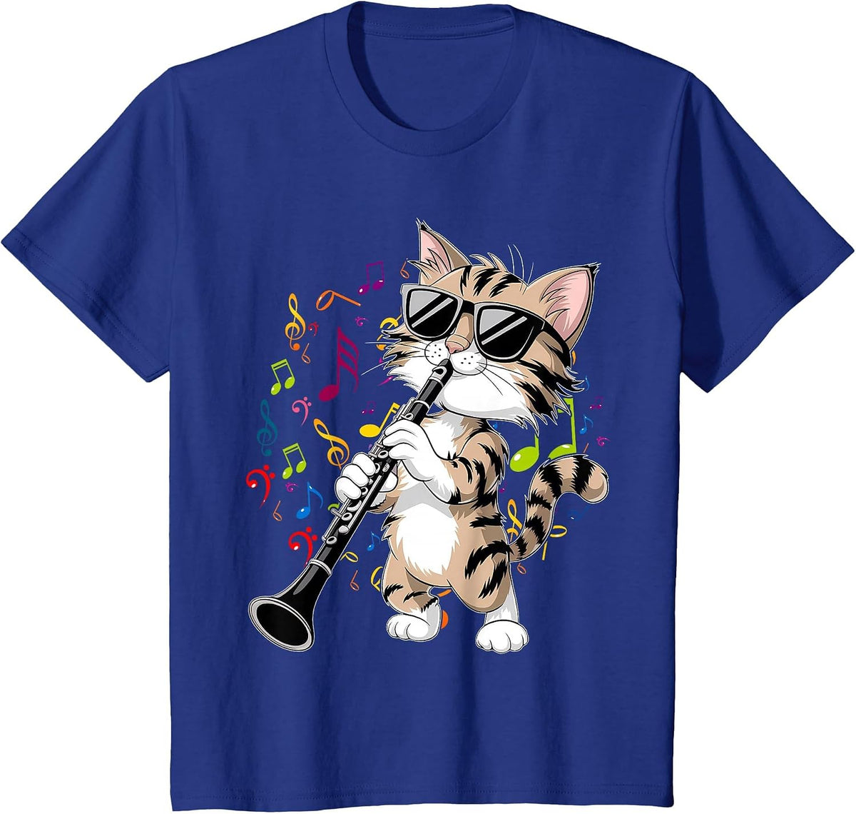 Funny Cat Wearing Sunglasses Playing Clarinet T-Shirt - Royal Blue