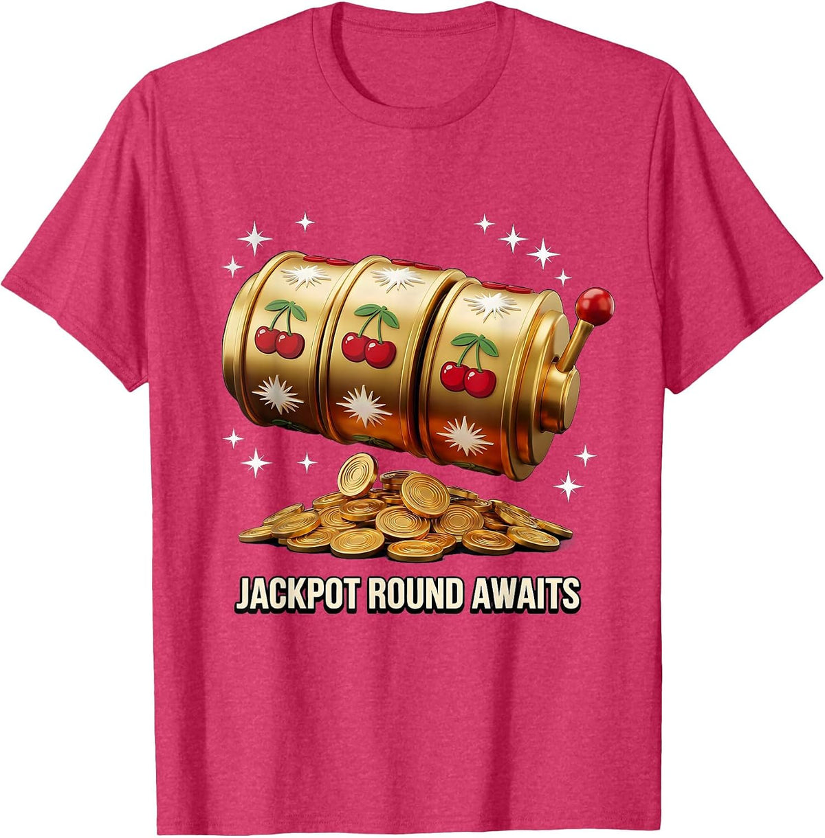 JACKPOT ROUND AWAITS 3D Lucky Slot Player Casino Night T-Shirt - Red Heather