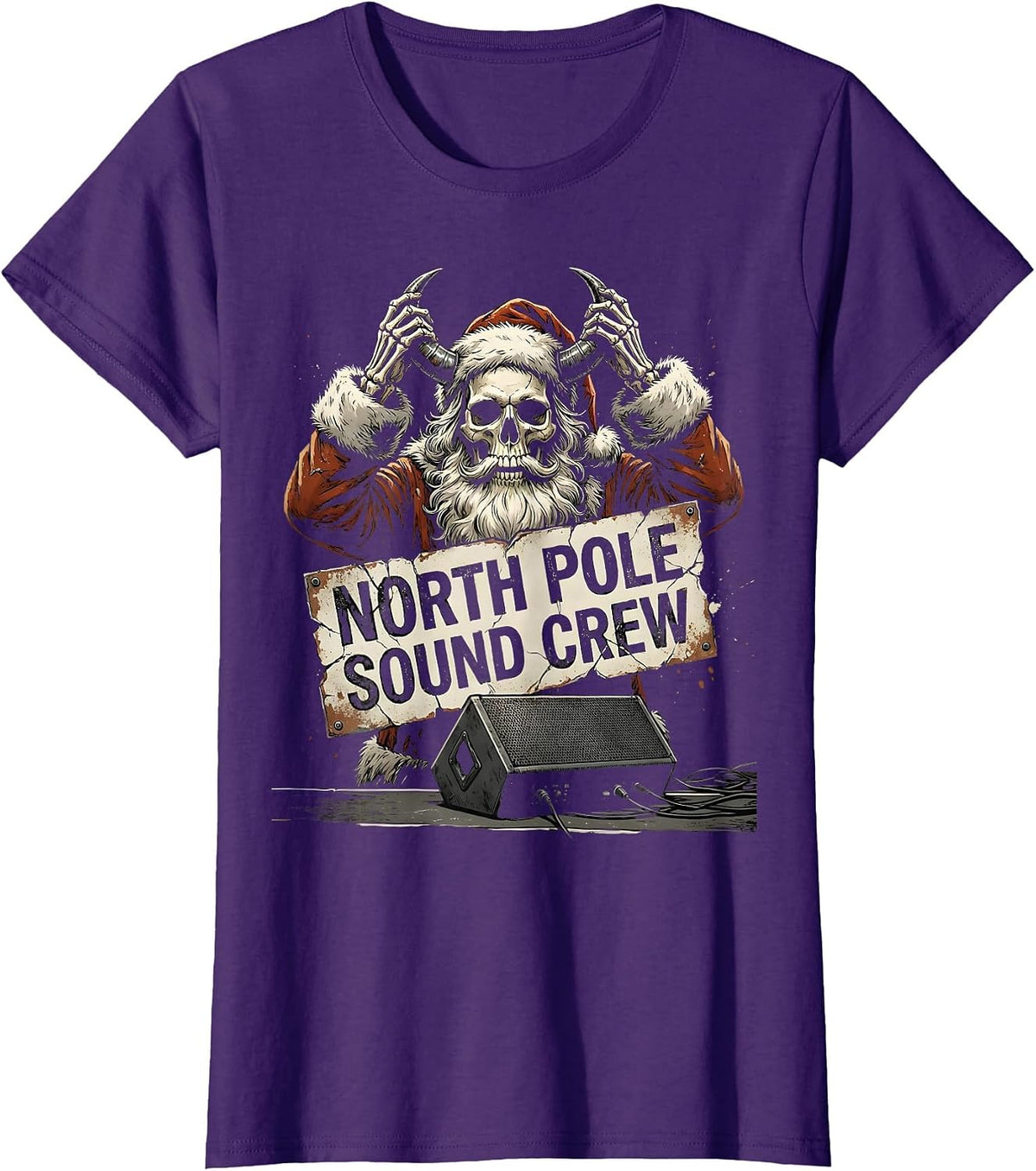 Women's North Pole Sound Crew Distressed Heavy Metal Santa Parody T-Shirt - Purple