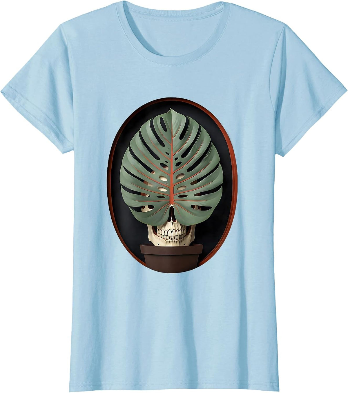 Maranta Skull Leaf Paper Cutout Plant Lover Grunge T-Shirt - Baby Blue
