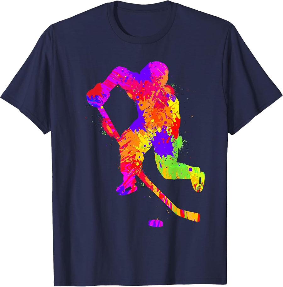 Ice Hockey Player Boys Youth Men Kids T-Shirt - Navy Blue